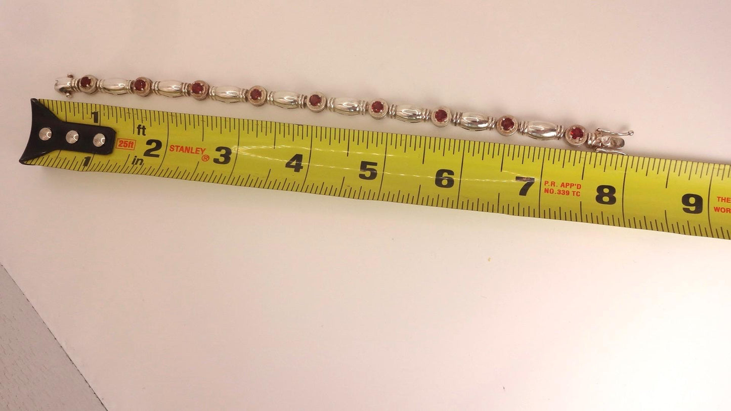 Vintage Red Garnet Bracelet Sterling Silver Deco Tennis