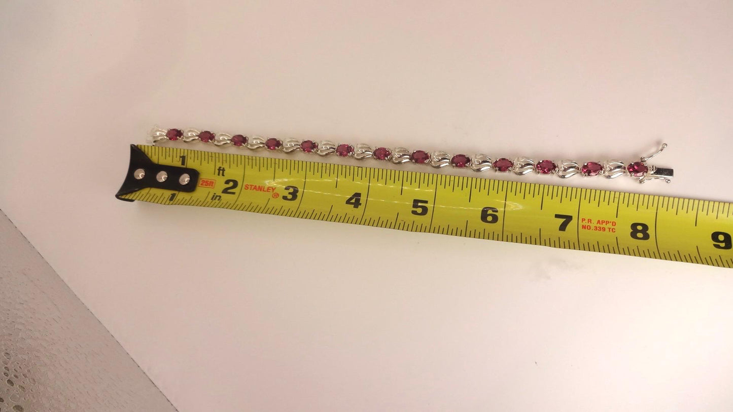 Vintage Bohemian Red Garnet Bracelet 925 Sterling Silver