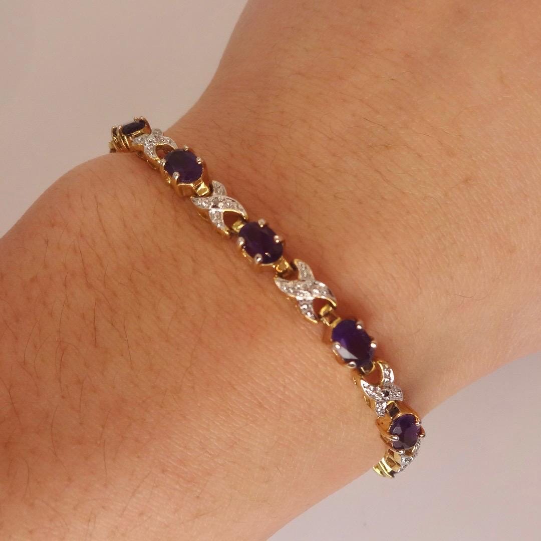 Vintage Diamond and Amethyst Bracelet Deco 925 Sterling Silver