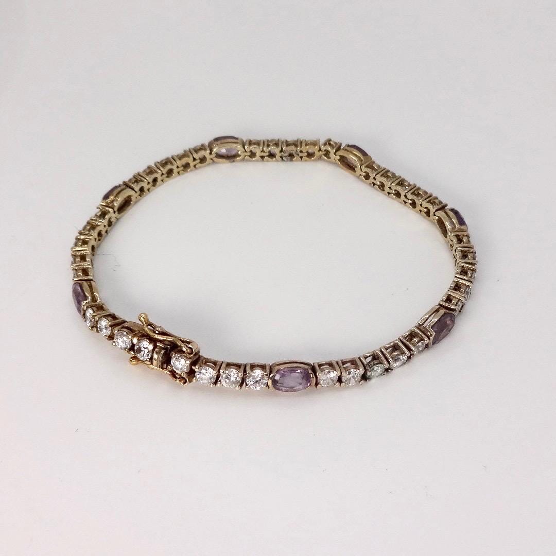 Vintage Purple Amethyst Tennis Bracelet in Gold 925 Sterling Silver