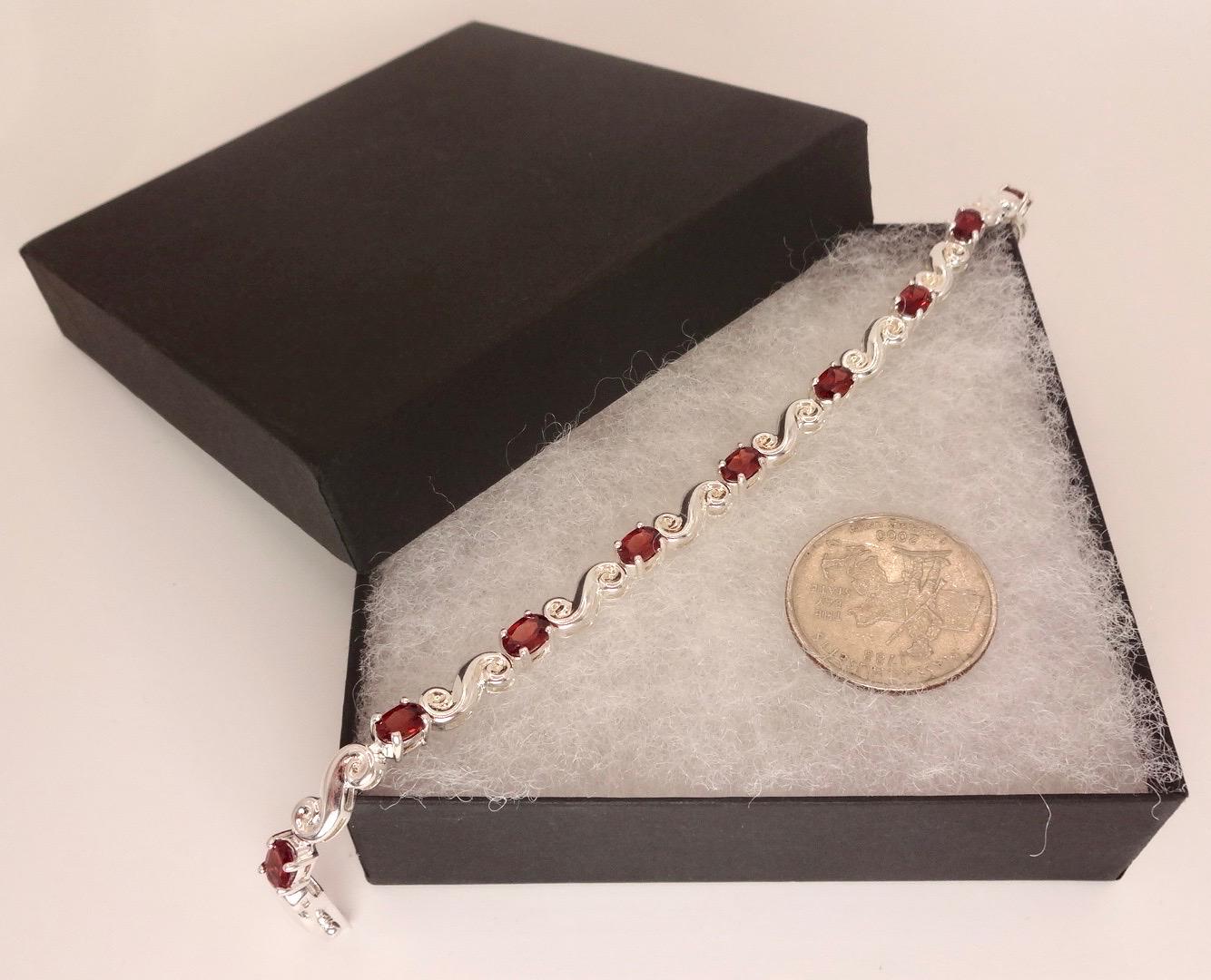 Vintage Red Garnet Bracelet Sterling Silver Deco Tennis
