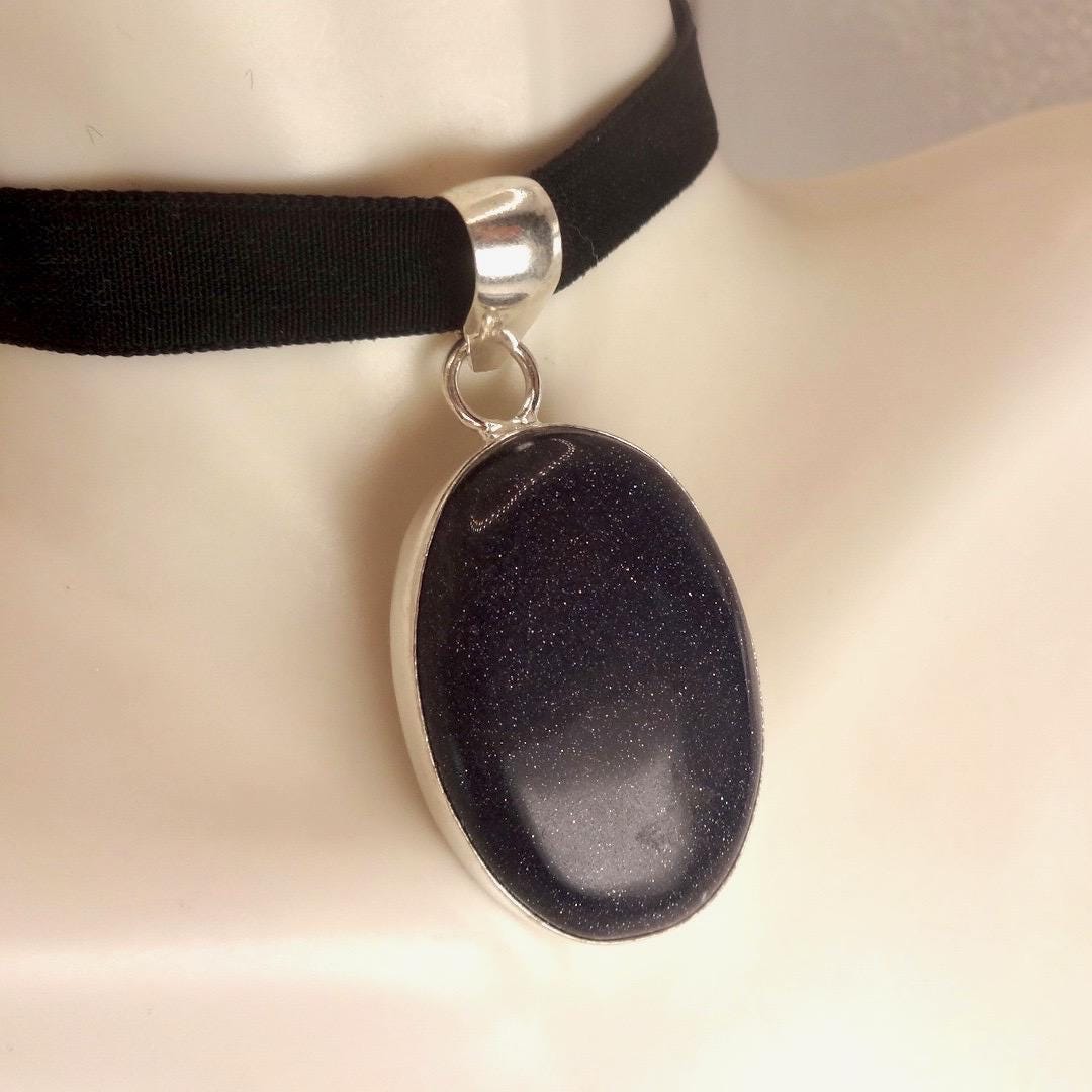 Vintage Black Sandstone silver collar necklace choker