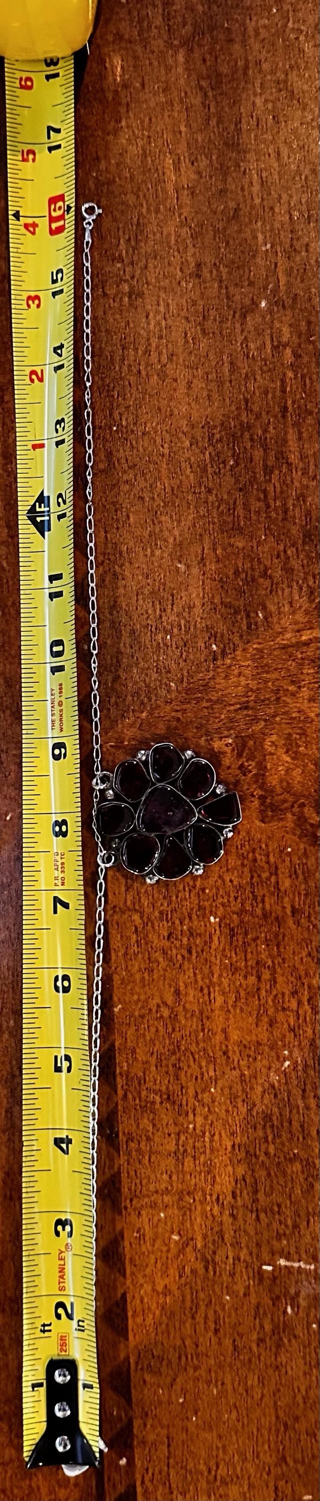 Vintage Handmade 925 Sterling Silver Genuine Garnet Antique Pendant Necklace
