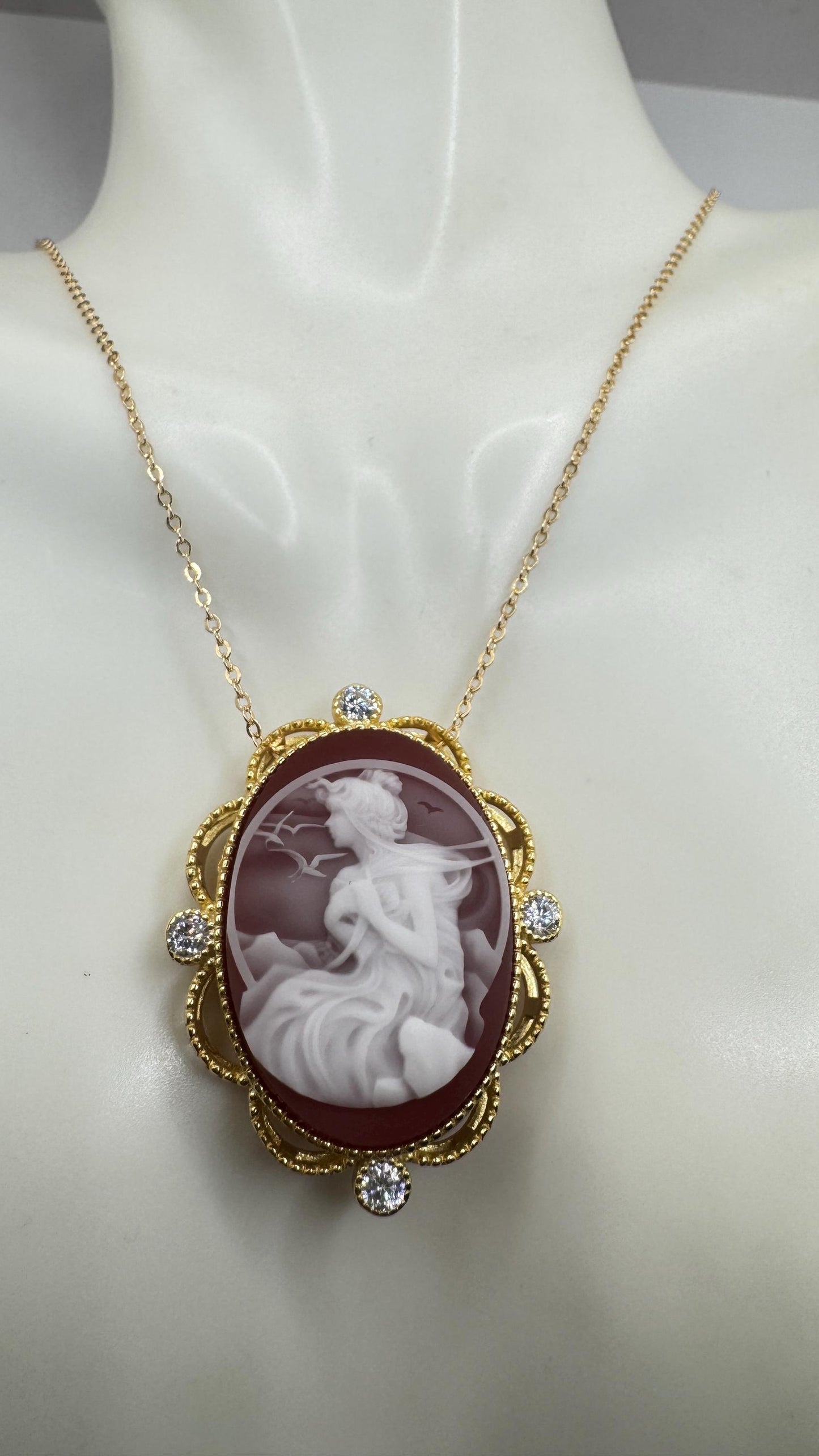 Vintage Red Onyx Cameo Golden 925 Sterling silver Necklace Choker