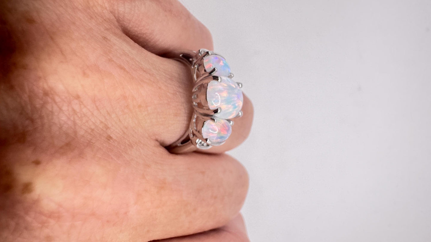 Vintage Fire Opal Golden 925 Sterling Silver Cocktail Ring