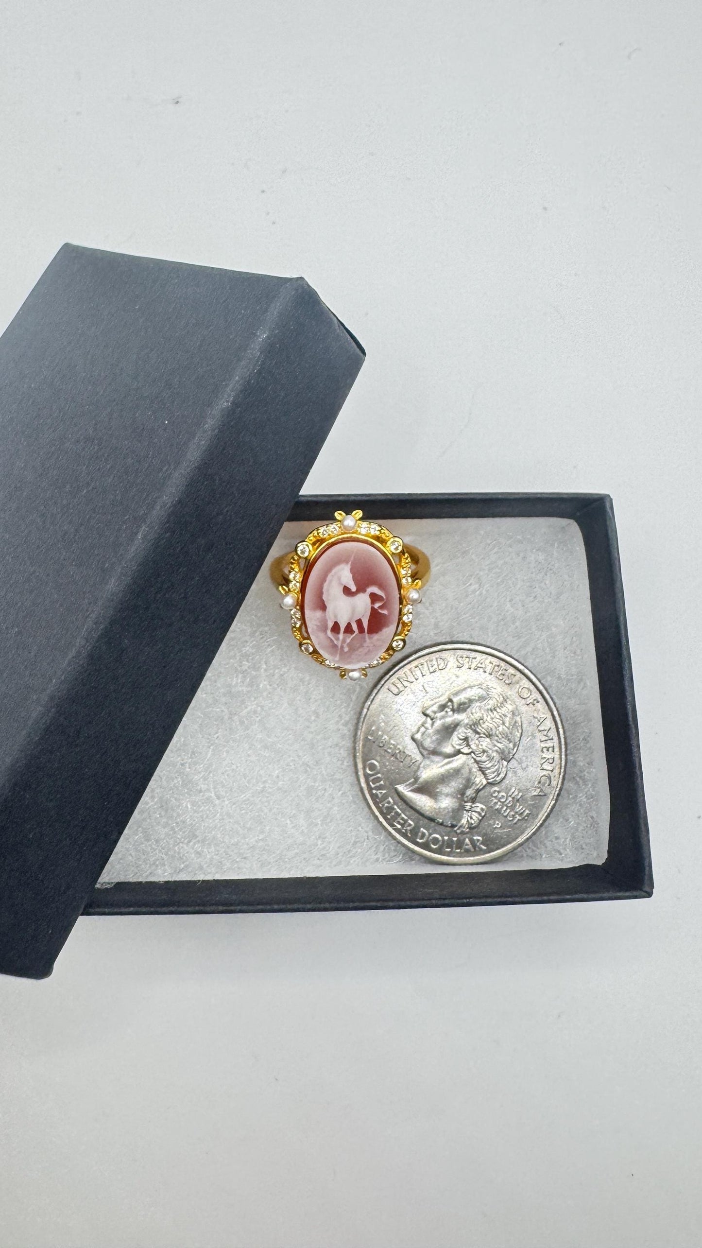 Vintage Unicorn Cameo 925 Sterling Silver Cocktail Ring