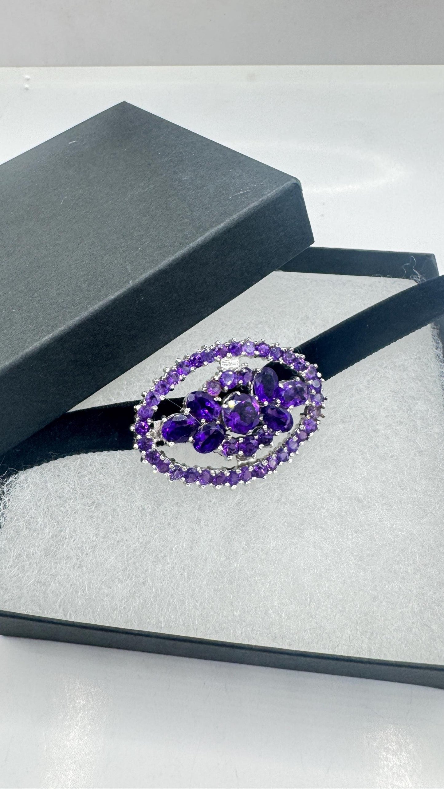 Vintage Amethyst Bar Pin 925 Sterling Silver Brooch