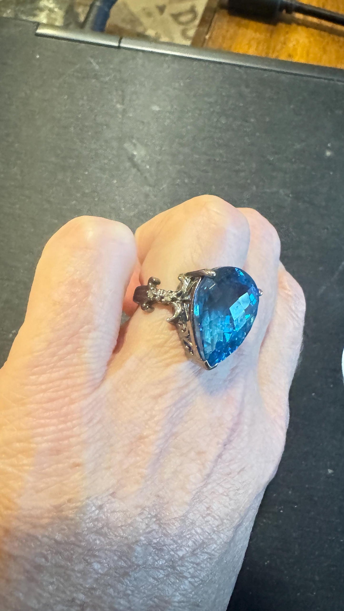 Vintage Blue Fluorite 925 Sterling Silver Deco Ring