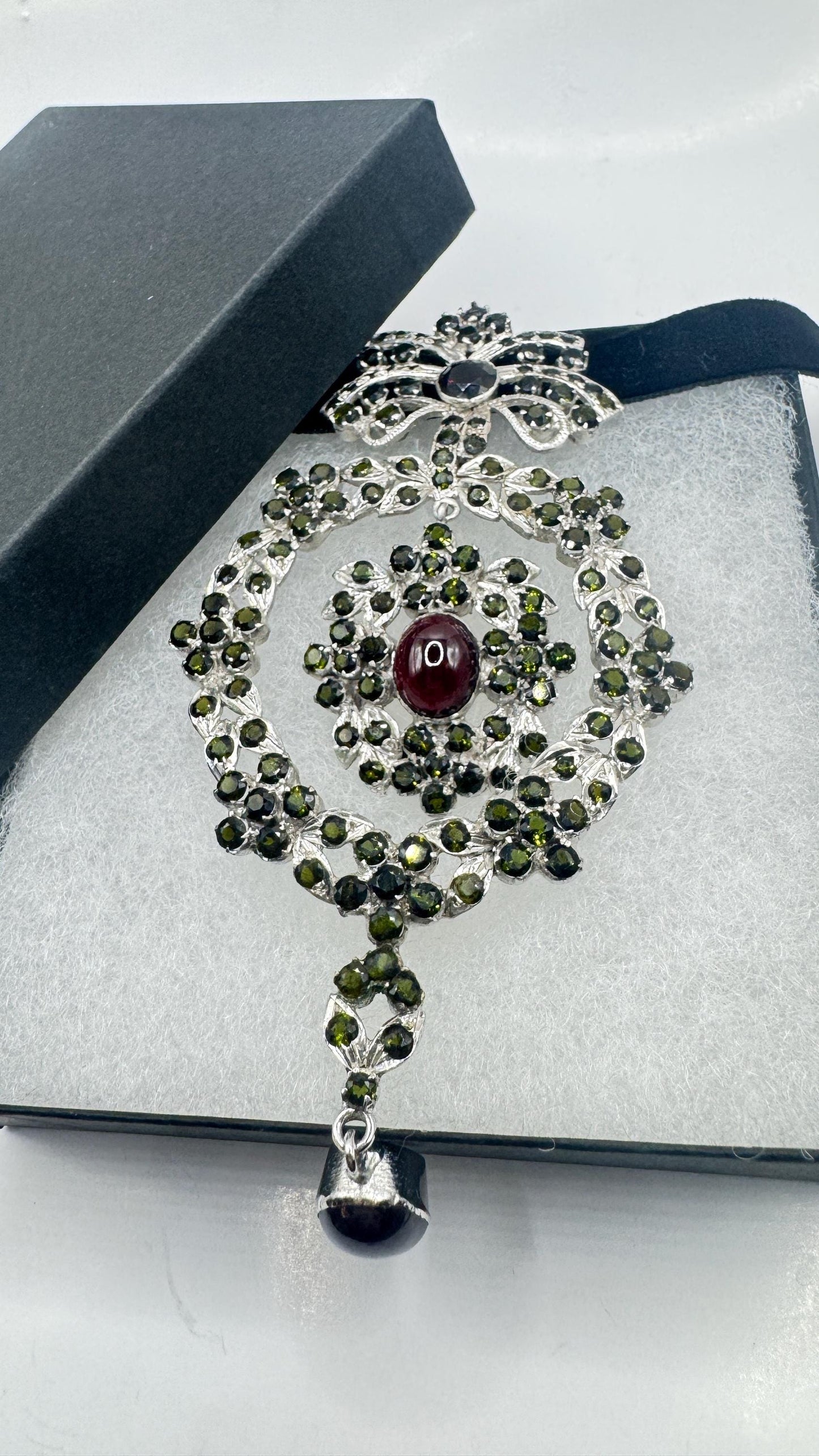 Vintage Green Toumaline 925 Sterling Silver Choker Deco Pendant