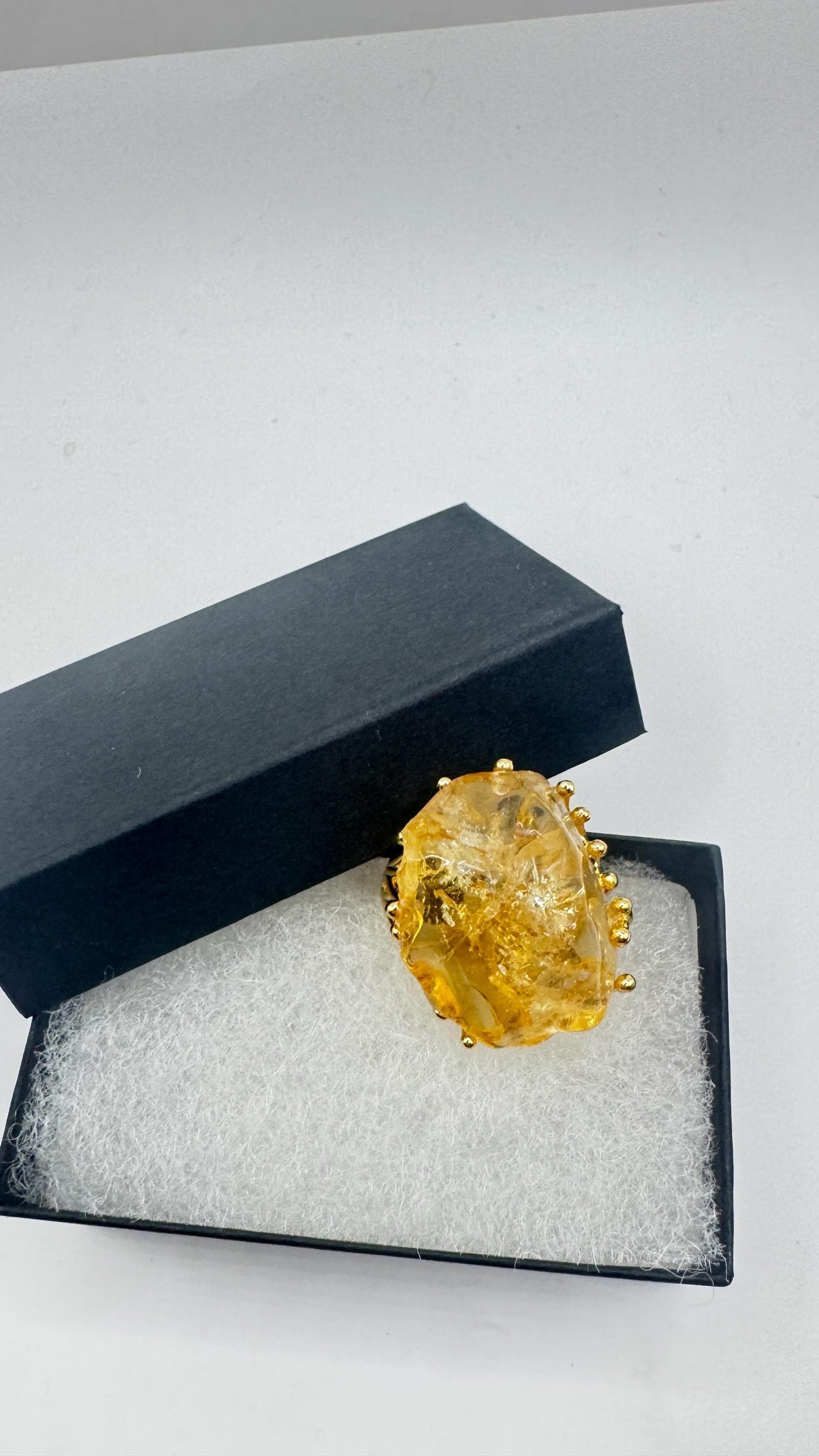 Vintage Clear Citrine Quartz Cocktail Ring Adjustable