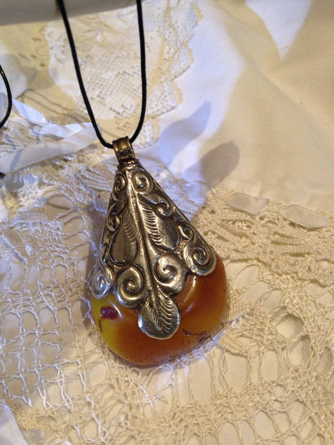 Large Tibetian Yellow Pendant