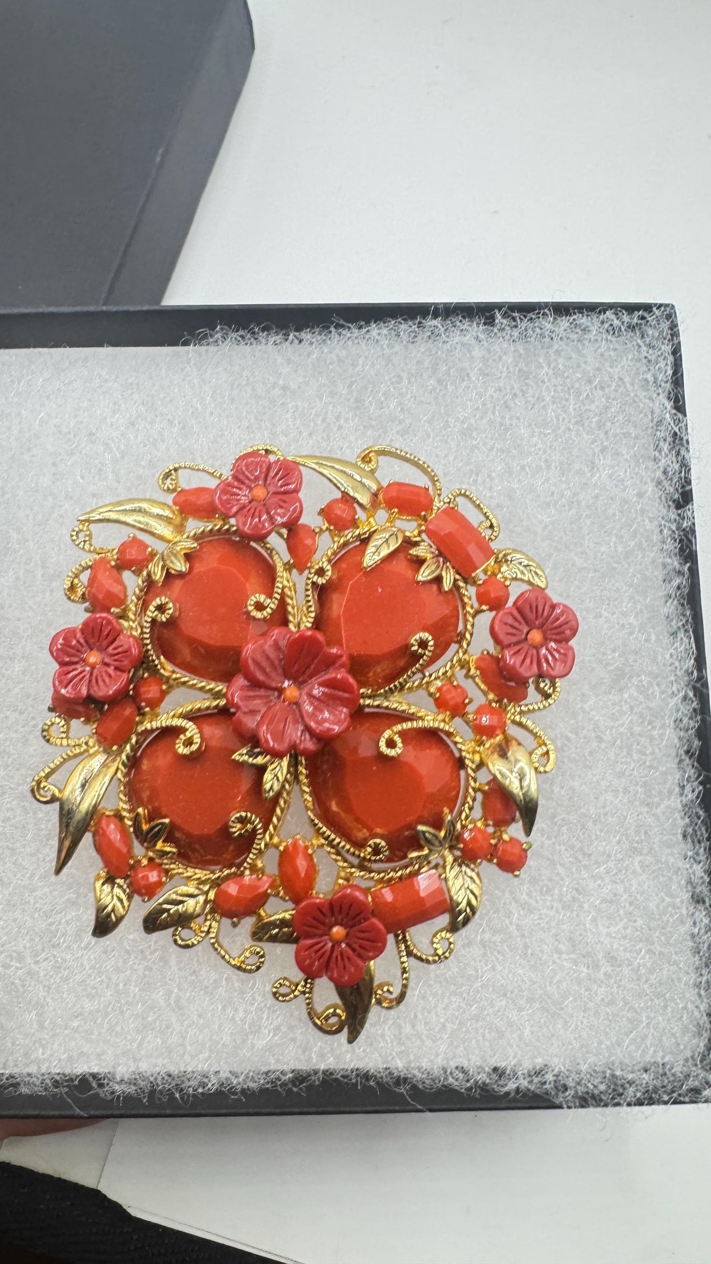 Vintage Rhinestone Red Crystal Brooch Pin