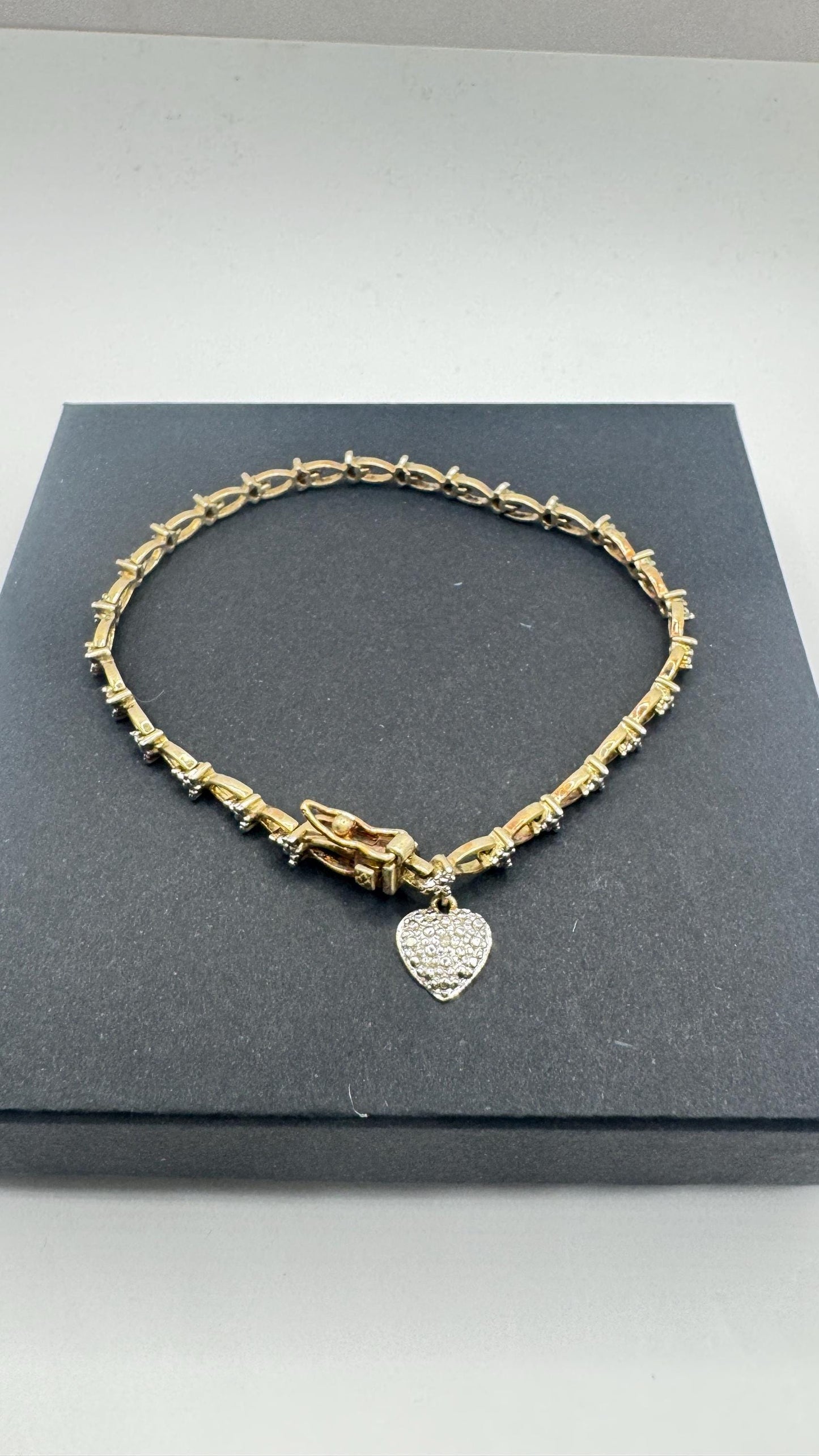 Vintage Diamond Heart Bracelet 925 Sterling Silver