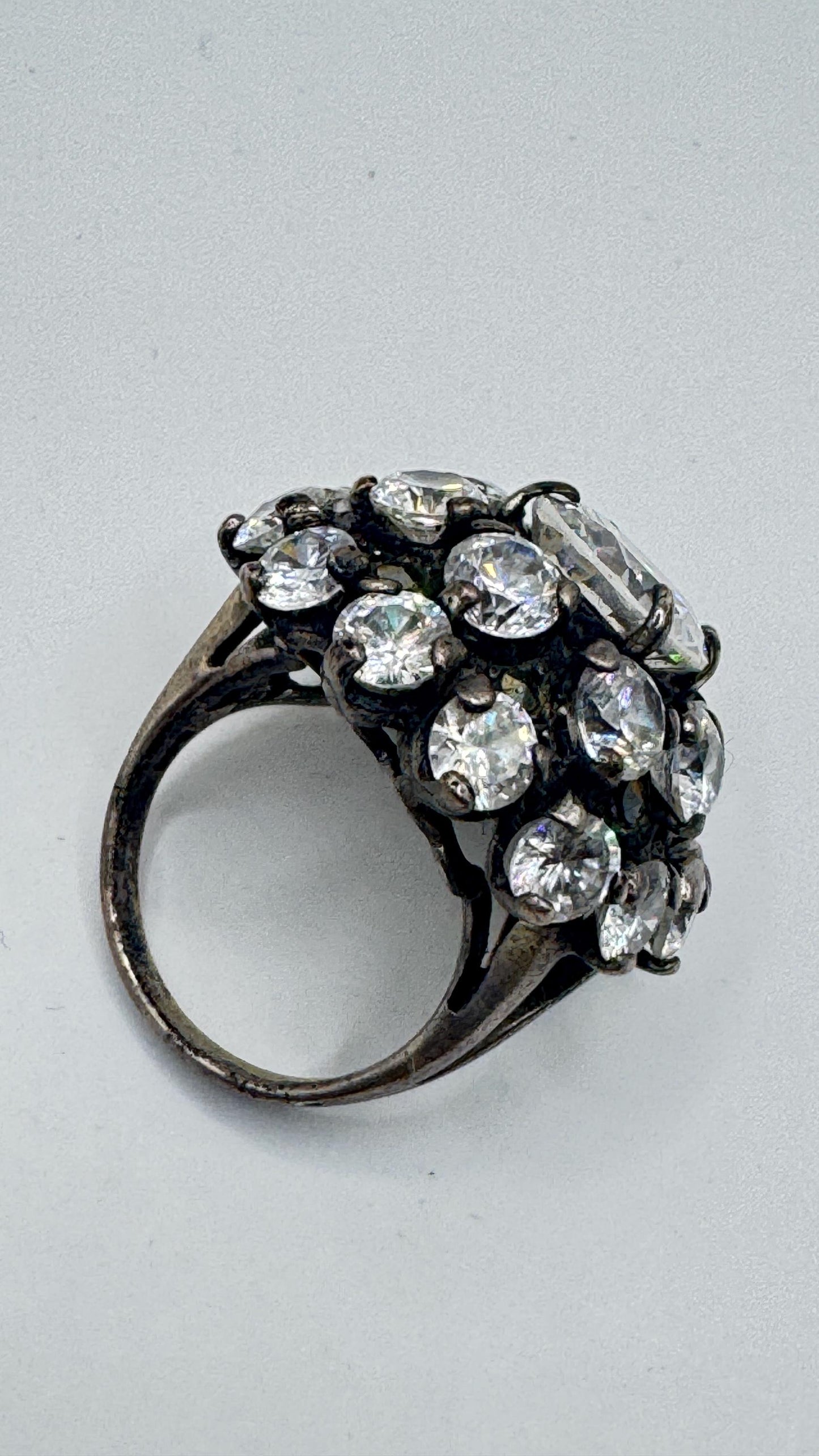 Vintage Cubic Zirconia Crystal Sterling Silver Ring Size 6.5