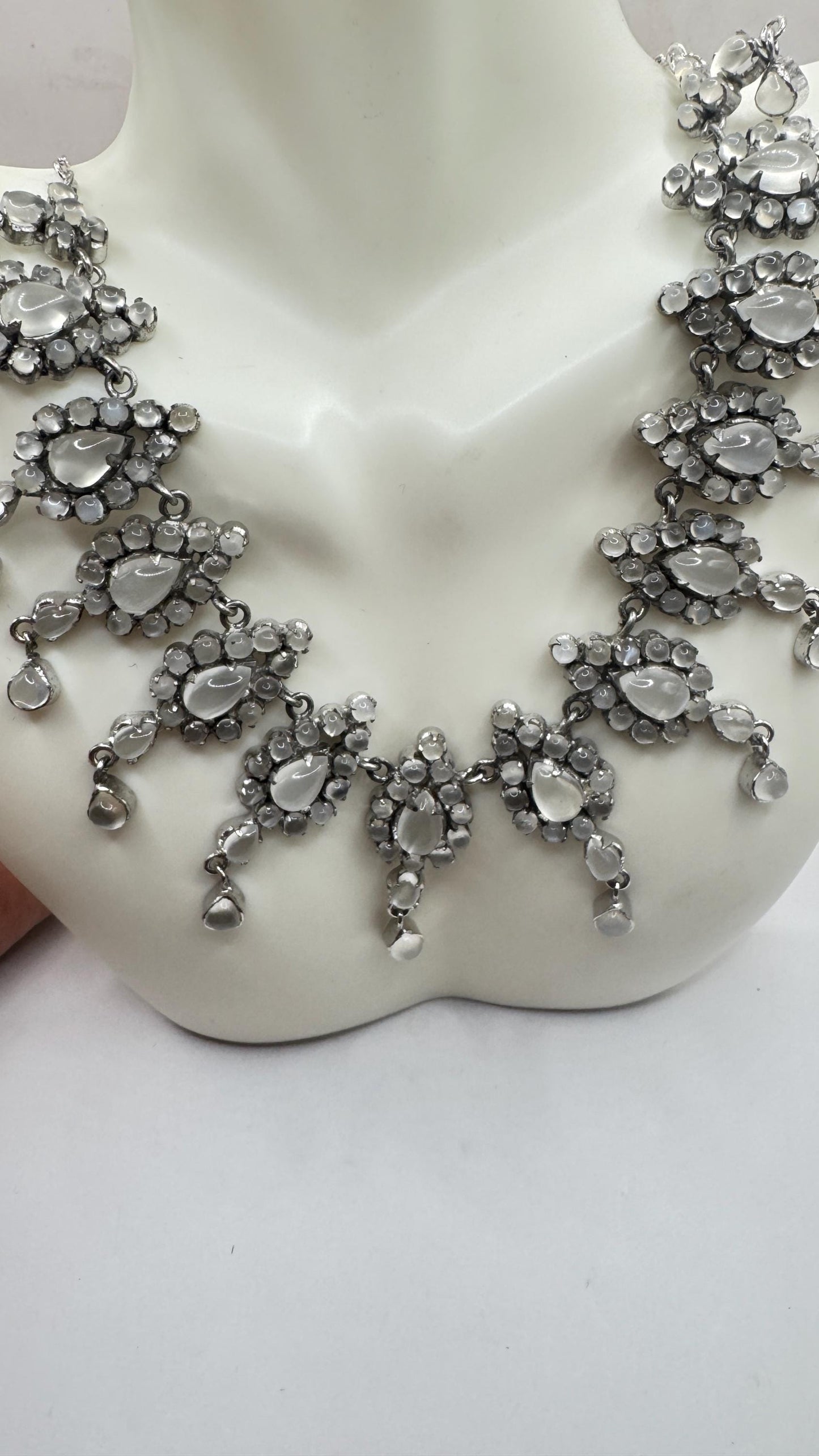 Vintage 925 Sterling Silver Moonstone Pendant Necklace Choker