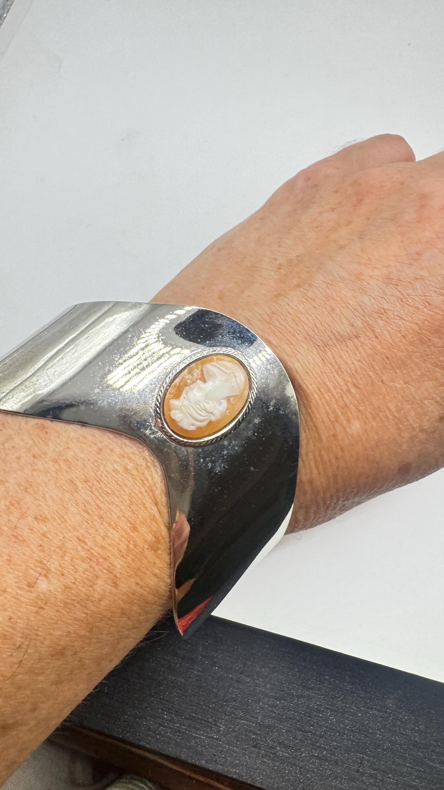Vintage Cameo Bracelet 925 Sterling Silver Cuff