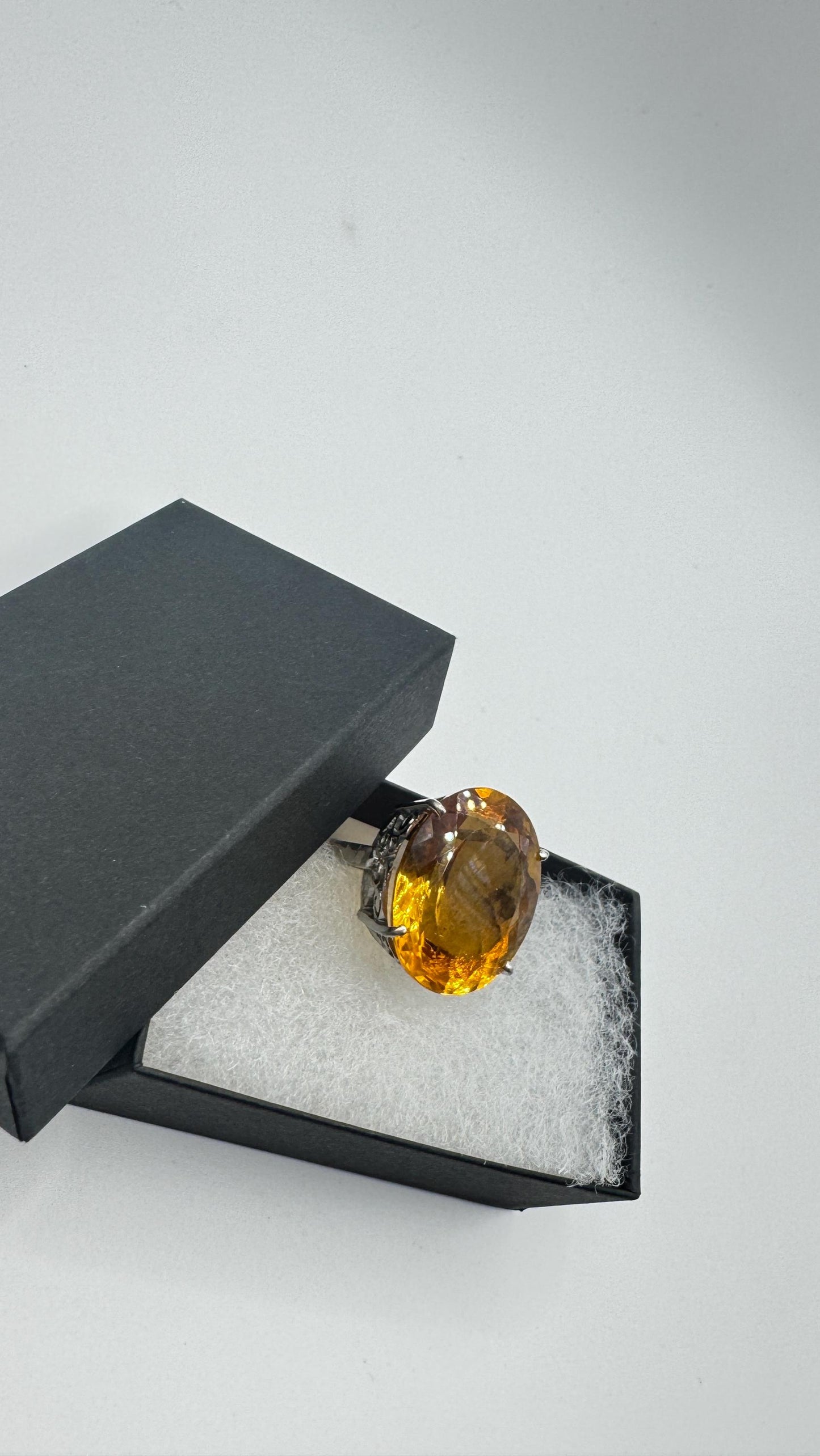 Vintage Citrine 925 Sterling Silver chunky cocktail Ring