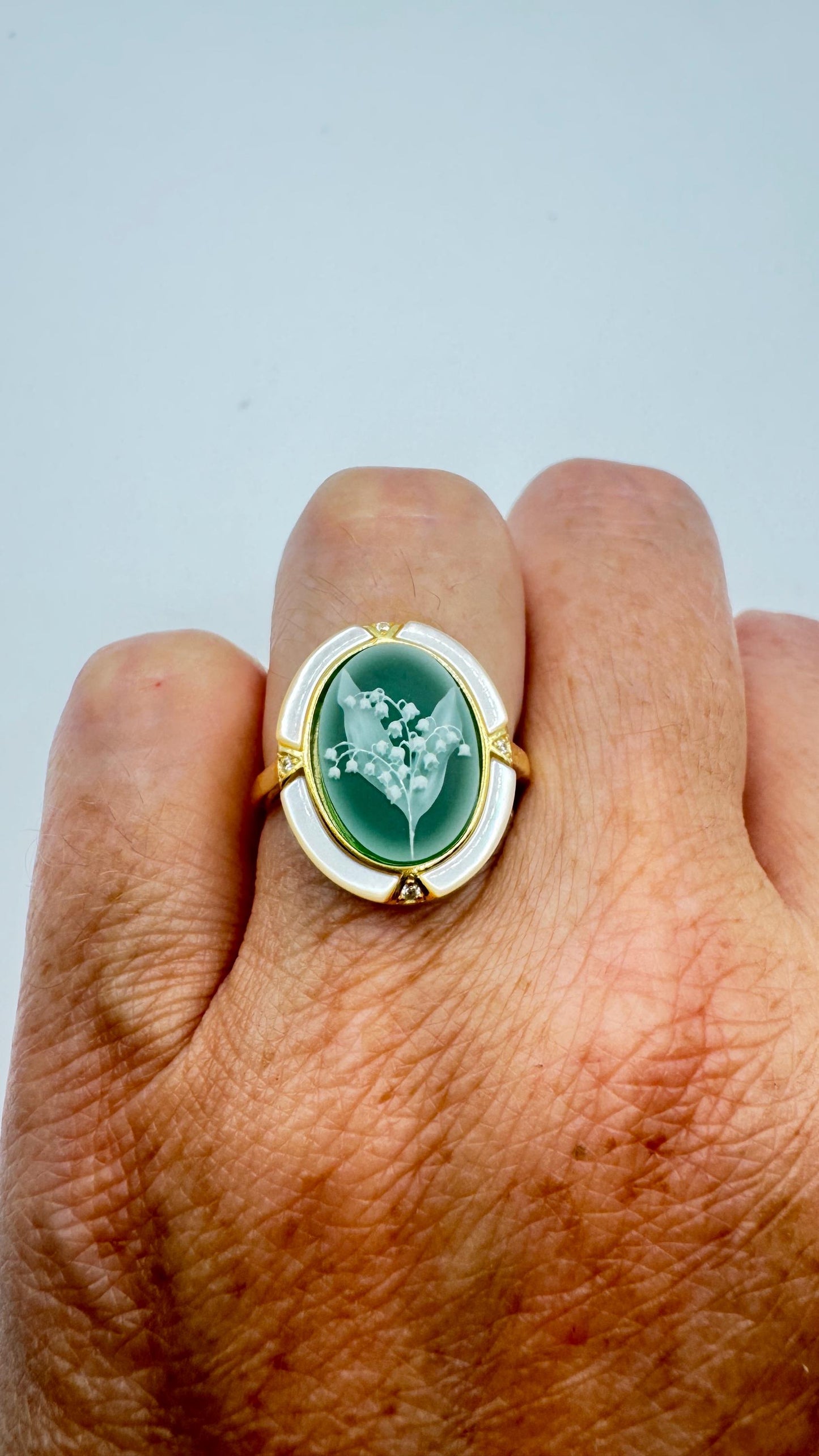 Vintage Lily of the Valley Cameo 925 Sterling Silver Ring