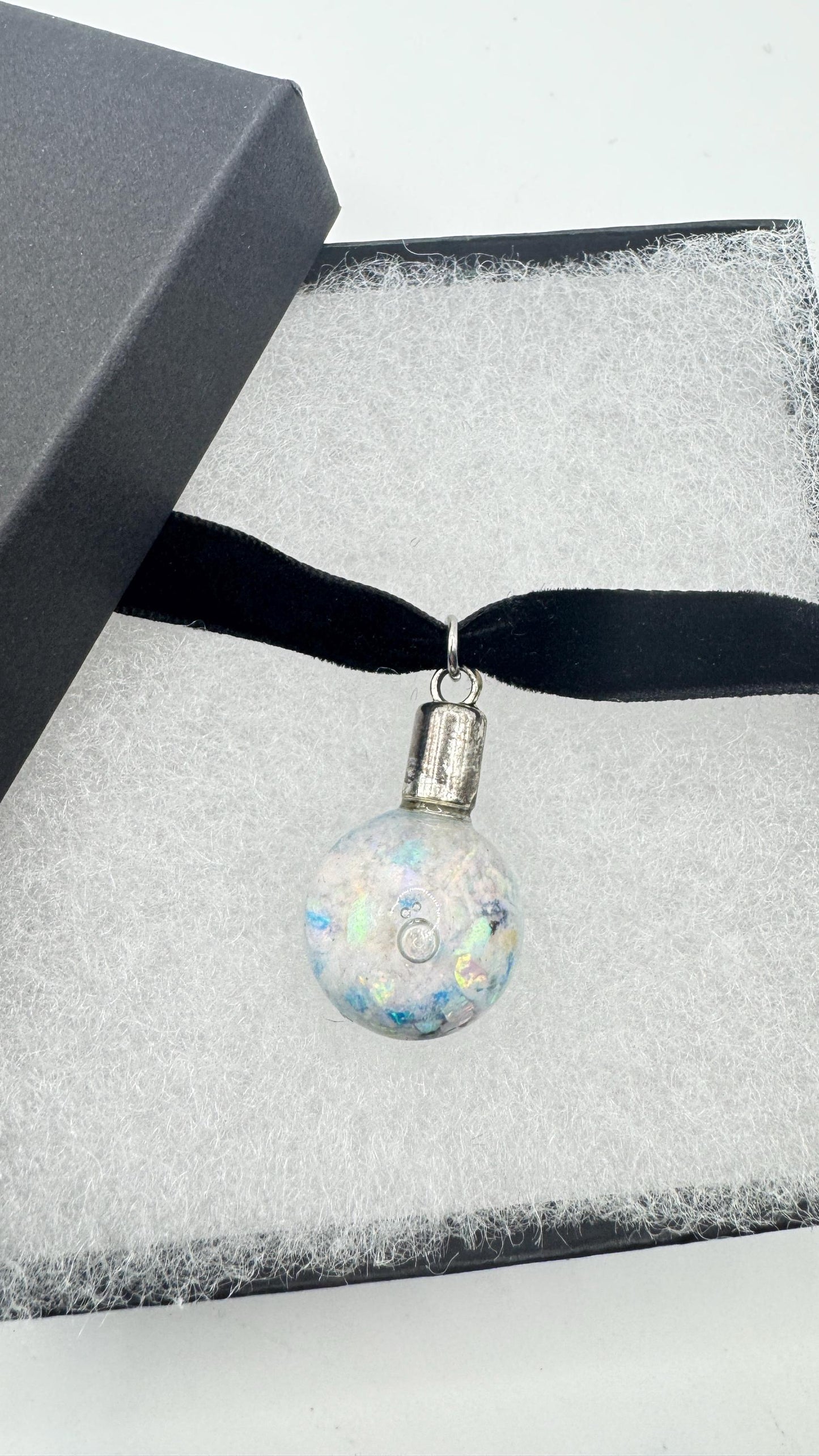 Vintage White Floating Opal Choker Pendant Necklace Black Choker