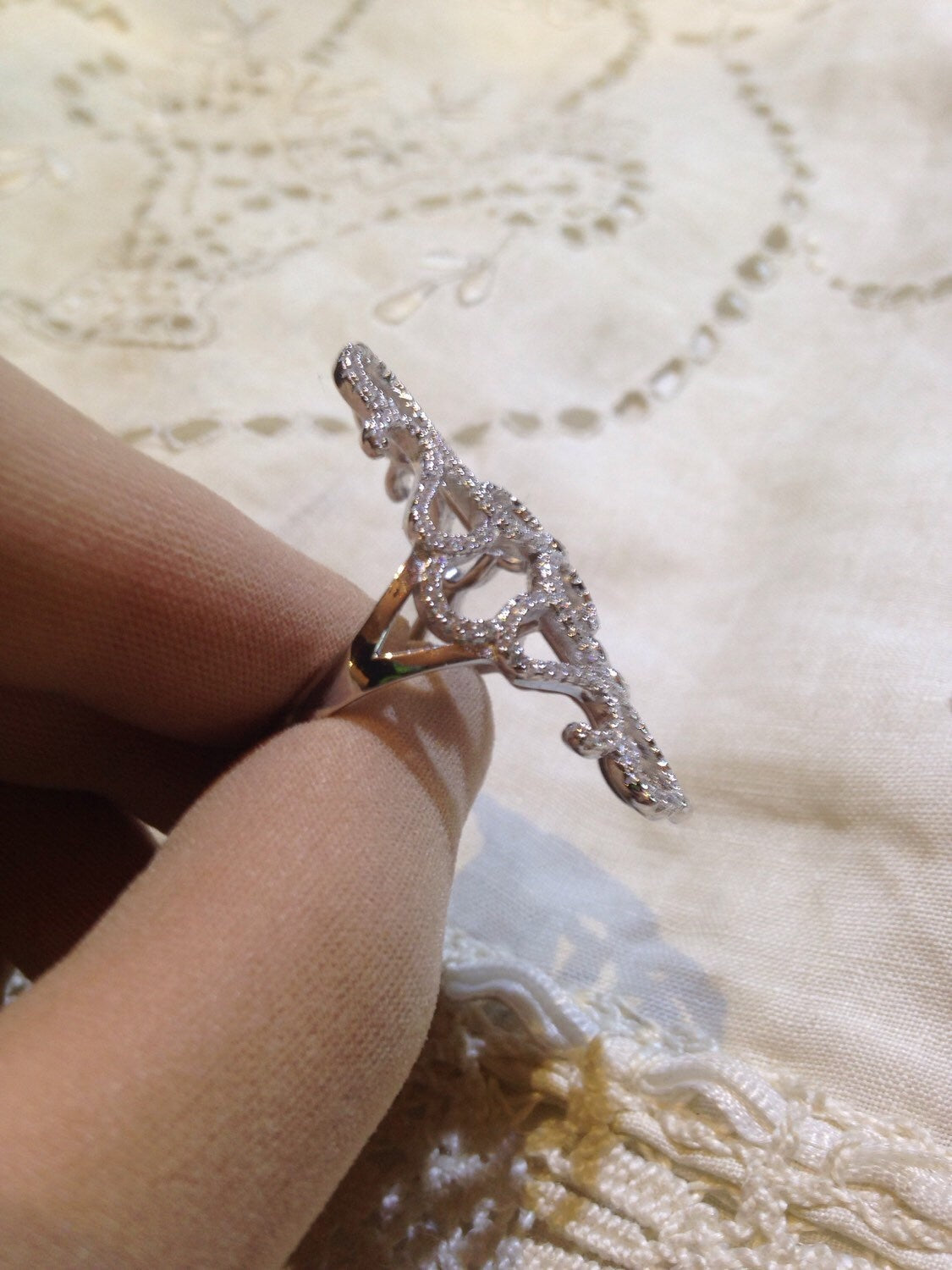 Vintage Filigree Cubic Zirconia Crystal Gothic Sterling Silver Ring
