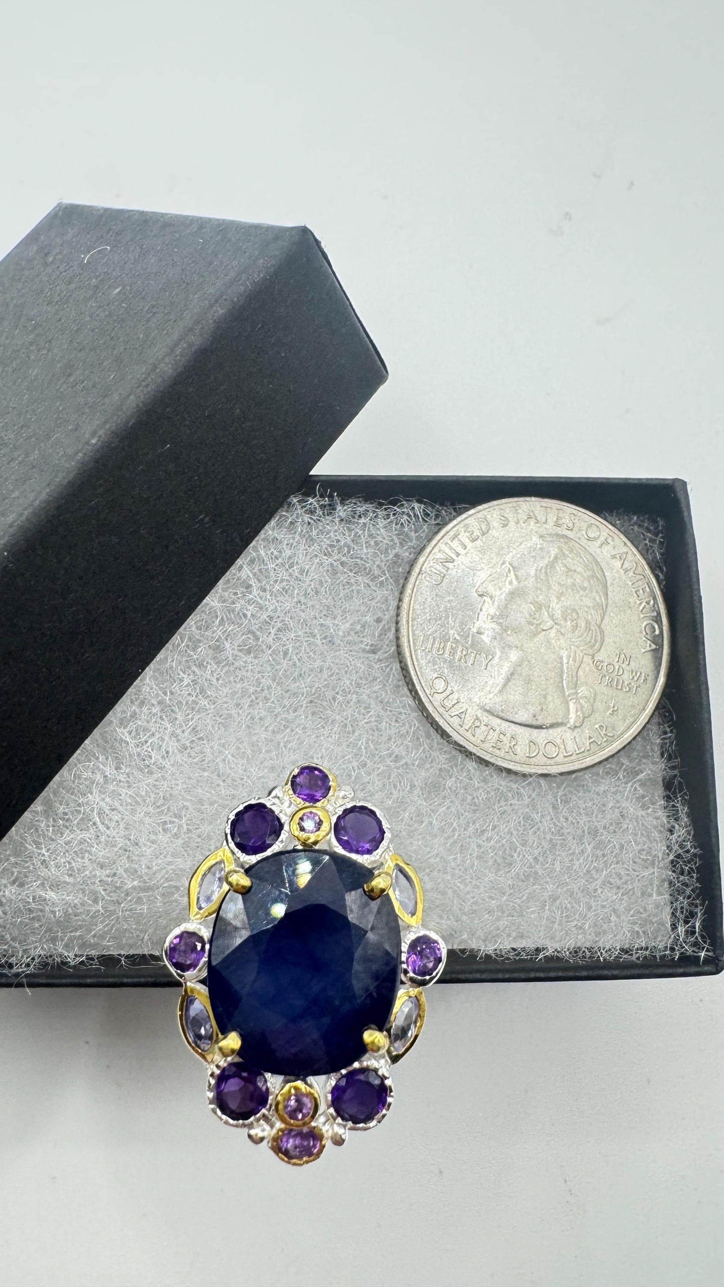 Vintage Blue Sapphire Purple Amethyst 925 Sterling Silver Ring