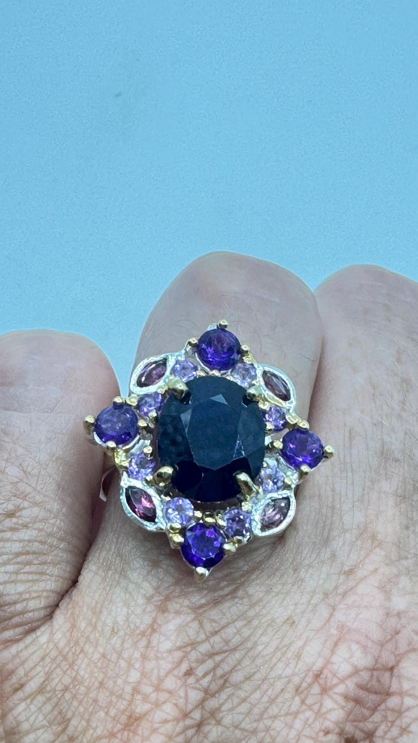 Vintage Blue Sapphire Purple Amethyst 925 Sterling Silver Ring