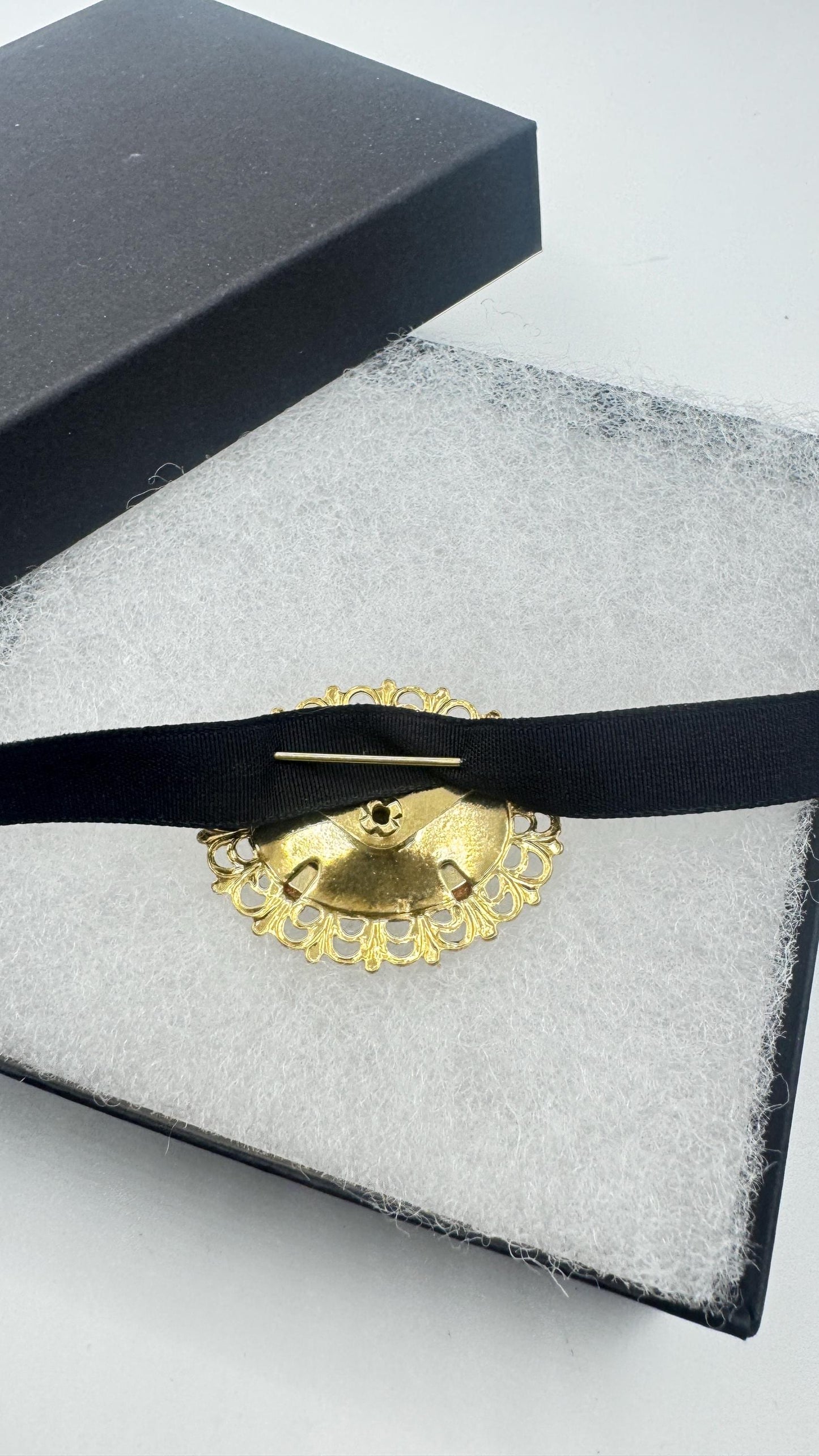 Vintage Tigers Eye Gold Filled Choker Necklace Pin Brooch