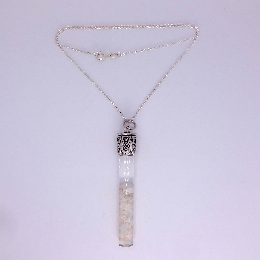 Vintage White Floating Opal Choker 925 Sterling Silver Chain Necklace Choker