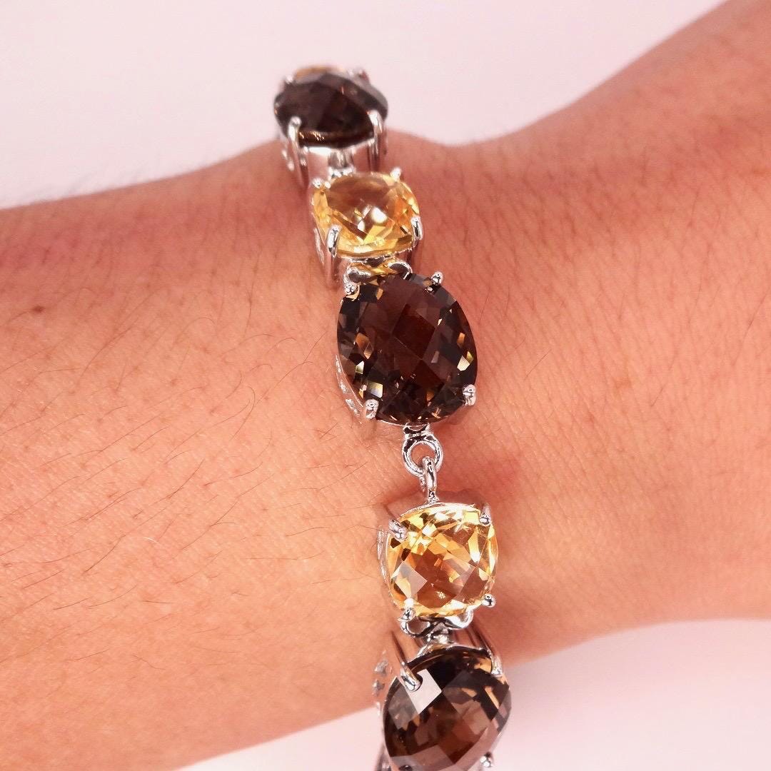 Vintage Citrine Smoky Topaz 925 Sterling Silver Bracelet