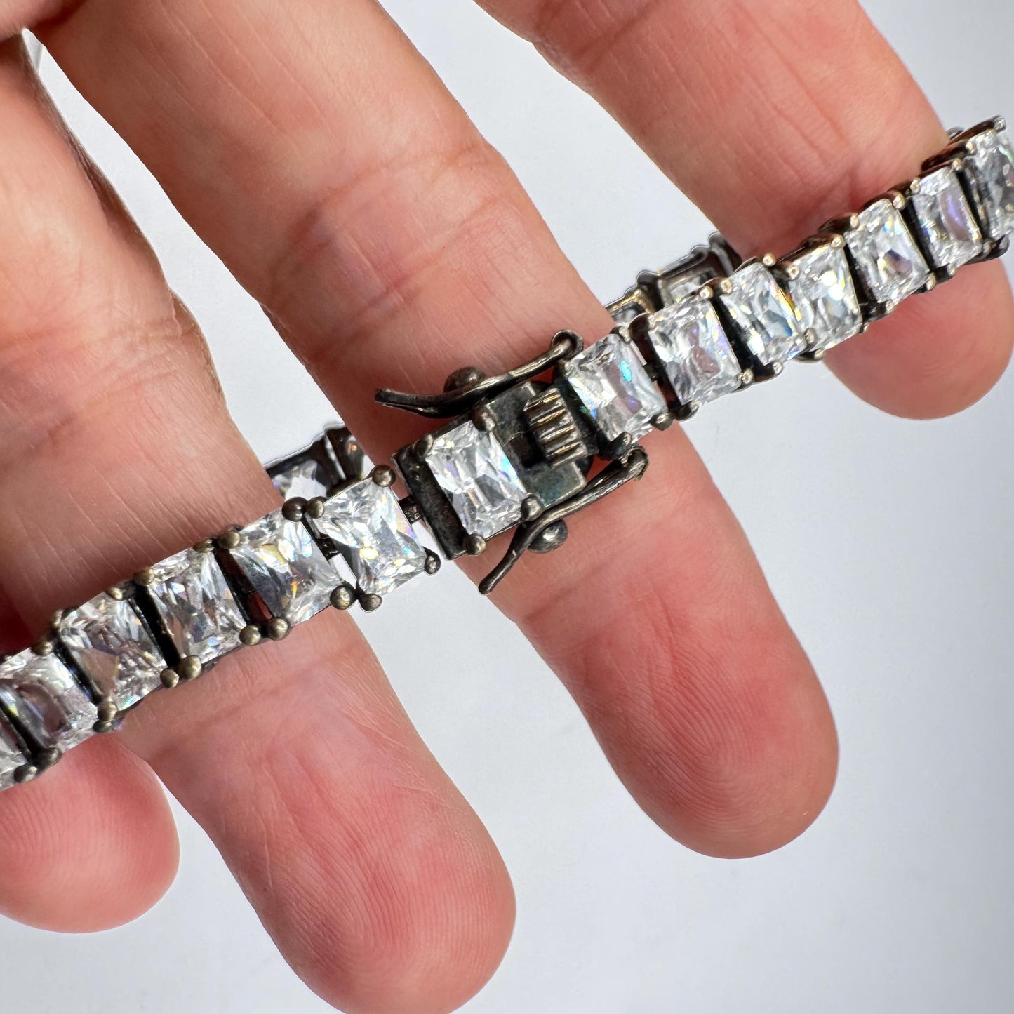 Vintage Cubic Zirconia Bracelet Sterling Silver Tennis