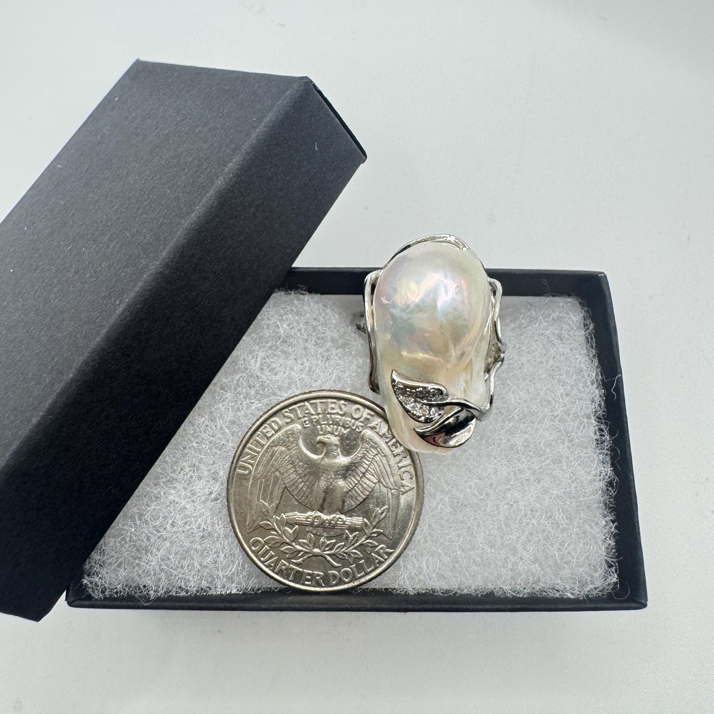 Vintage Biwa Pearl Ring 925 Sterling Silver Cocktail Statement Adjustable