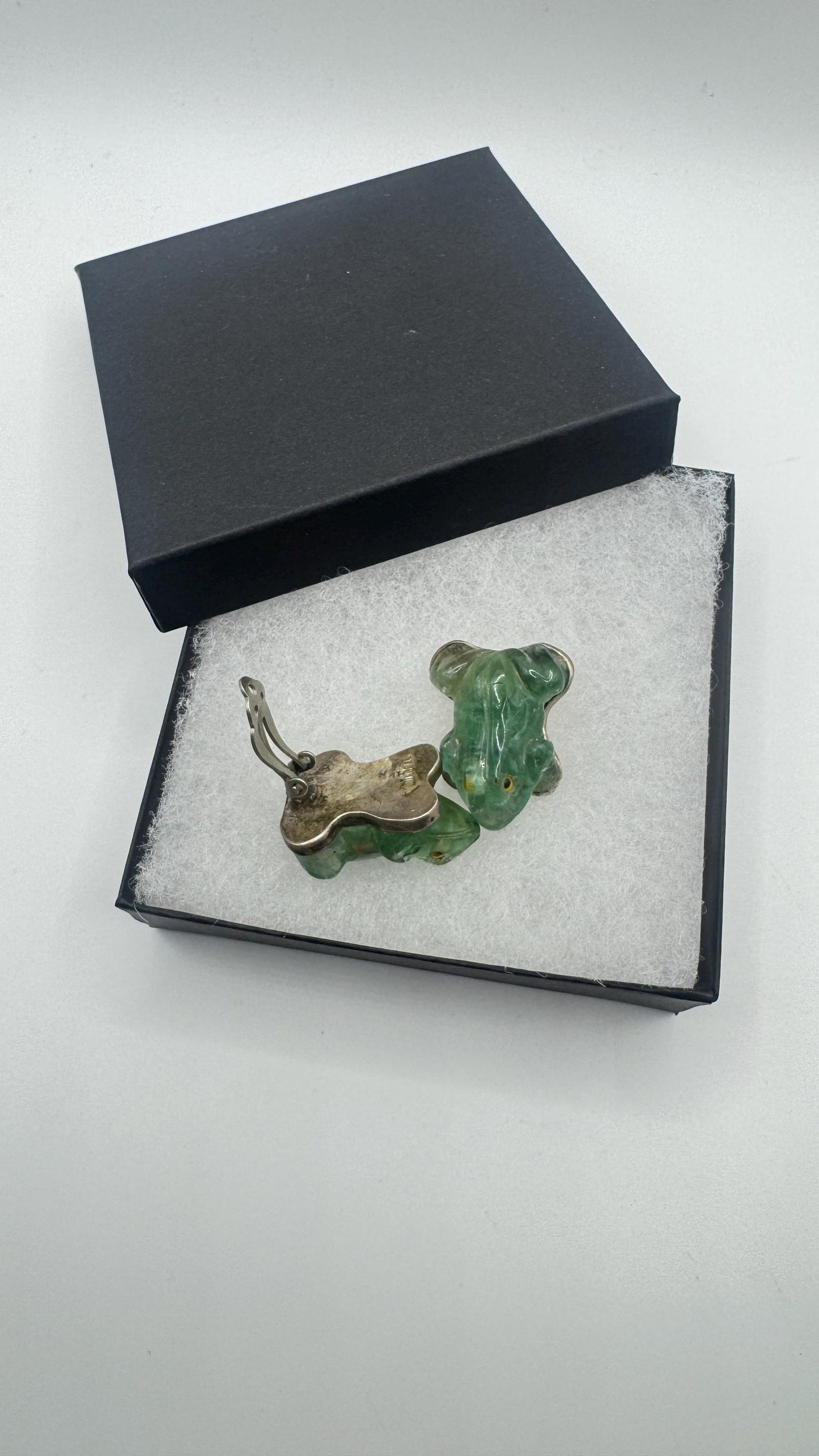 Antique Vintage Green Flourite 925 Sterling Silver Clip on Earrings
