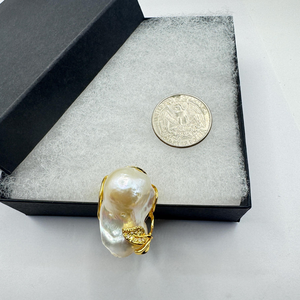 Vintage Biwa Pearl Ring Golden 925 Sterling Silver Cocktail Statement Adjustable