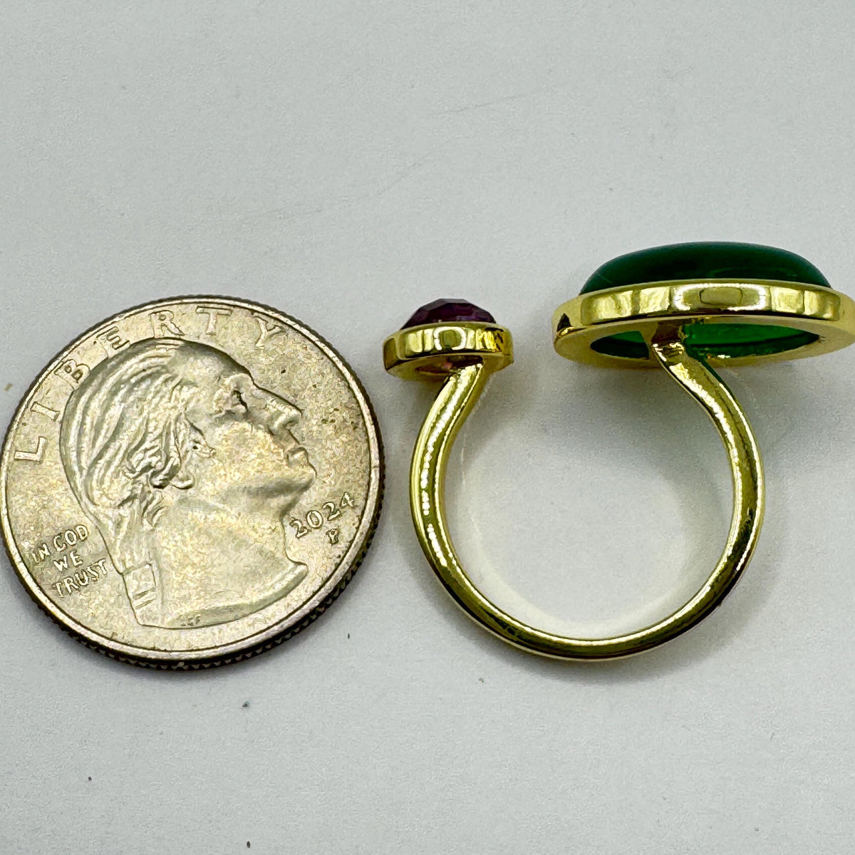 Vintage Green Onyx Purple Amethyst Ring Golden Bronze Cocktail Statement Adjustable