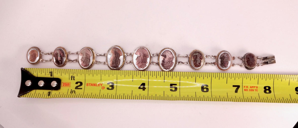 Vintage Abalone Cameo Bracelet 925 Sterling Silver 7 inches