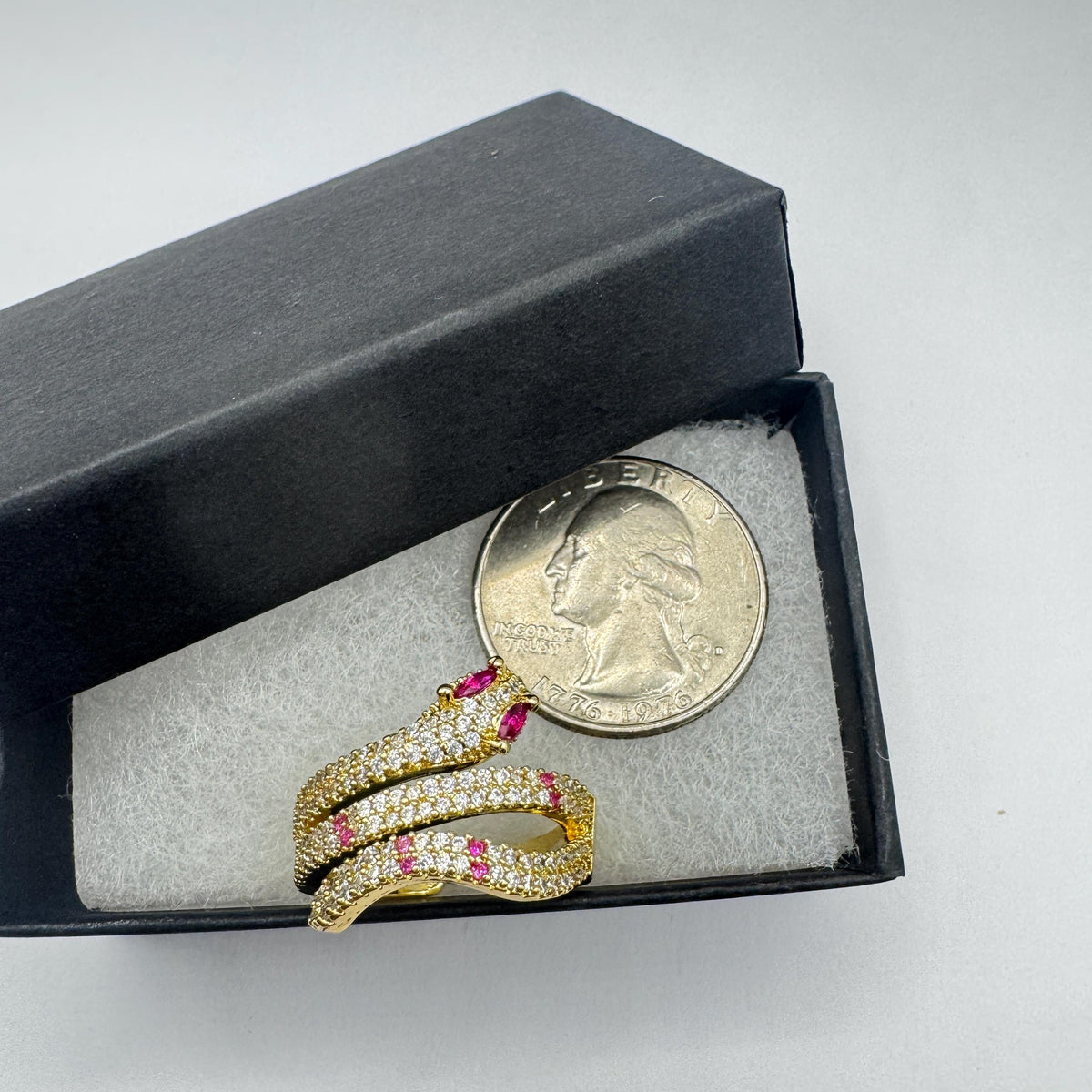 Vintage Snake Serpent Ring Gold filled Deco Cocktail Adjustable