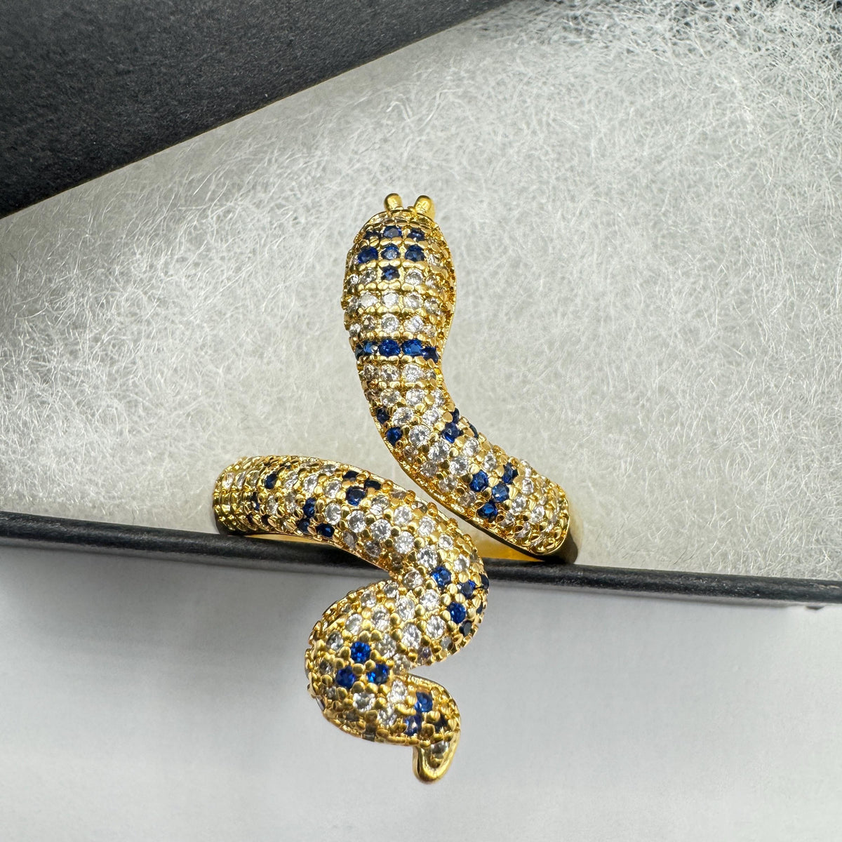 Vintage Snake Serpent Ring Gold filled Deco Cocktail Adjustable