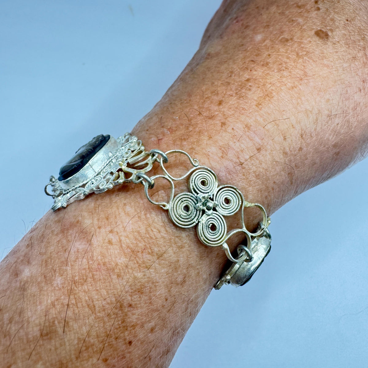 Vintage Abalone Cameo Bracelet 925 Sterling Silver 7 inches