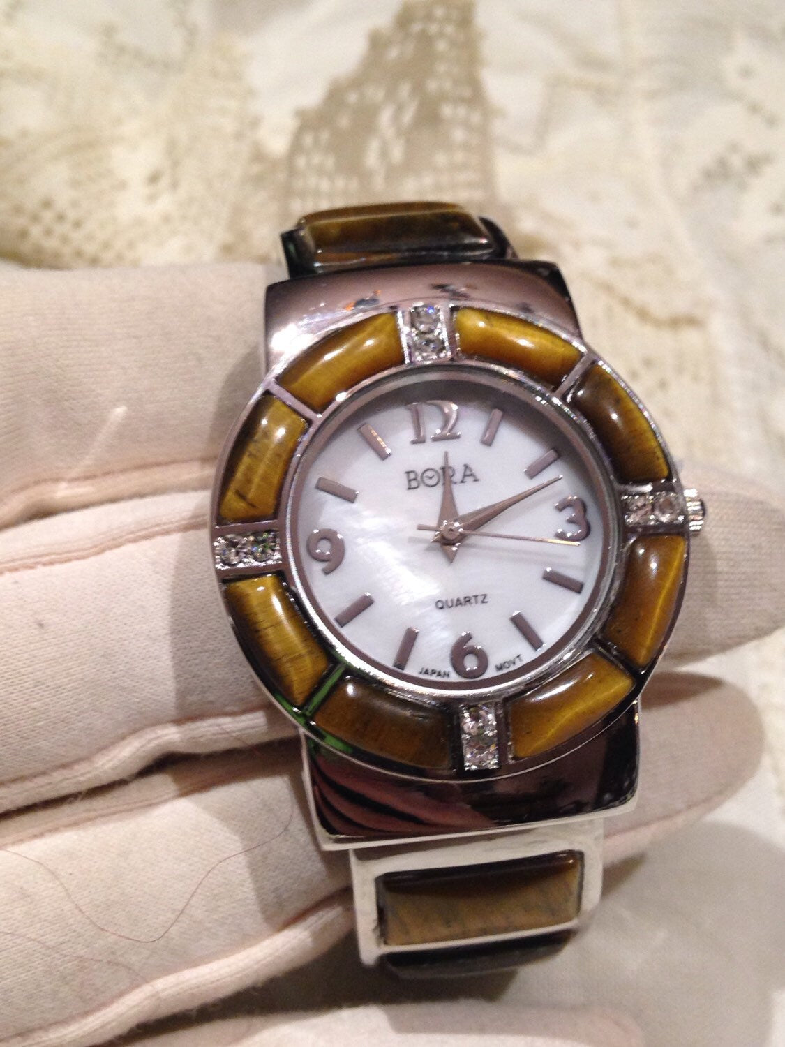 Vintage Tiger's Eye gemstone bangle cuff bracelet vintage style watch