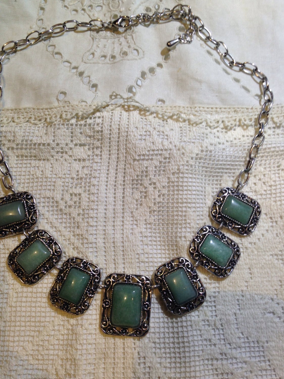 Vinate Green Aventurine Silver Finish Necklace