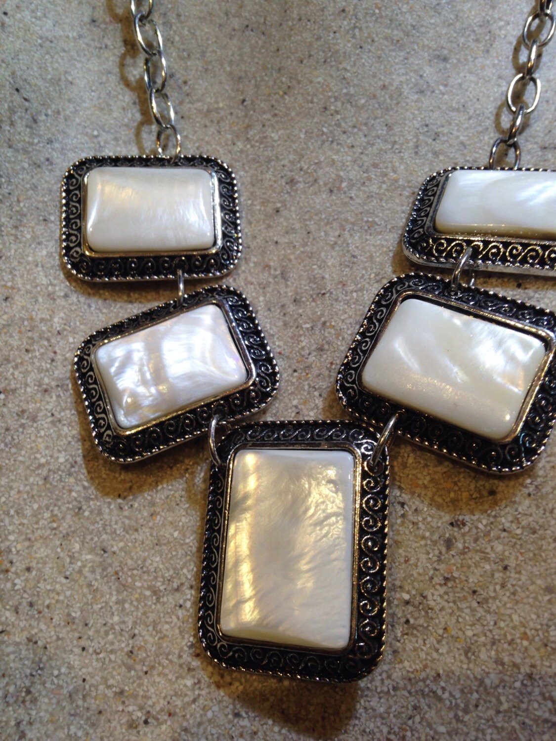 Vintage Genuine Mother of Pearl Silver finished Necklace