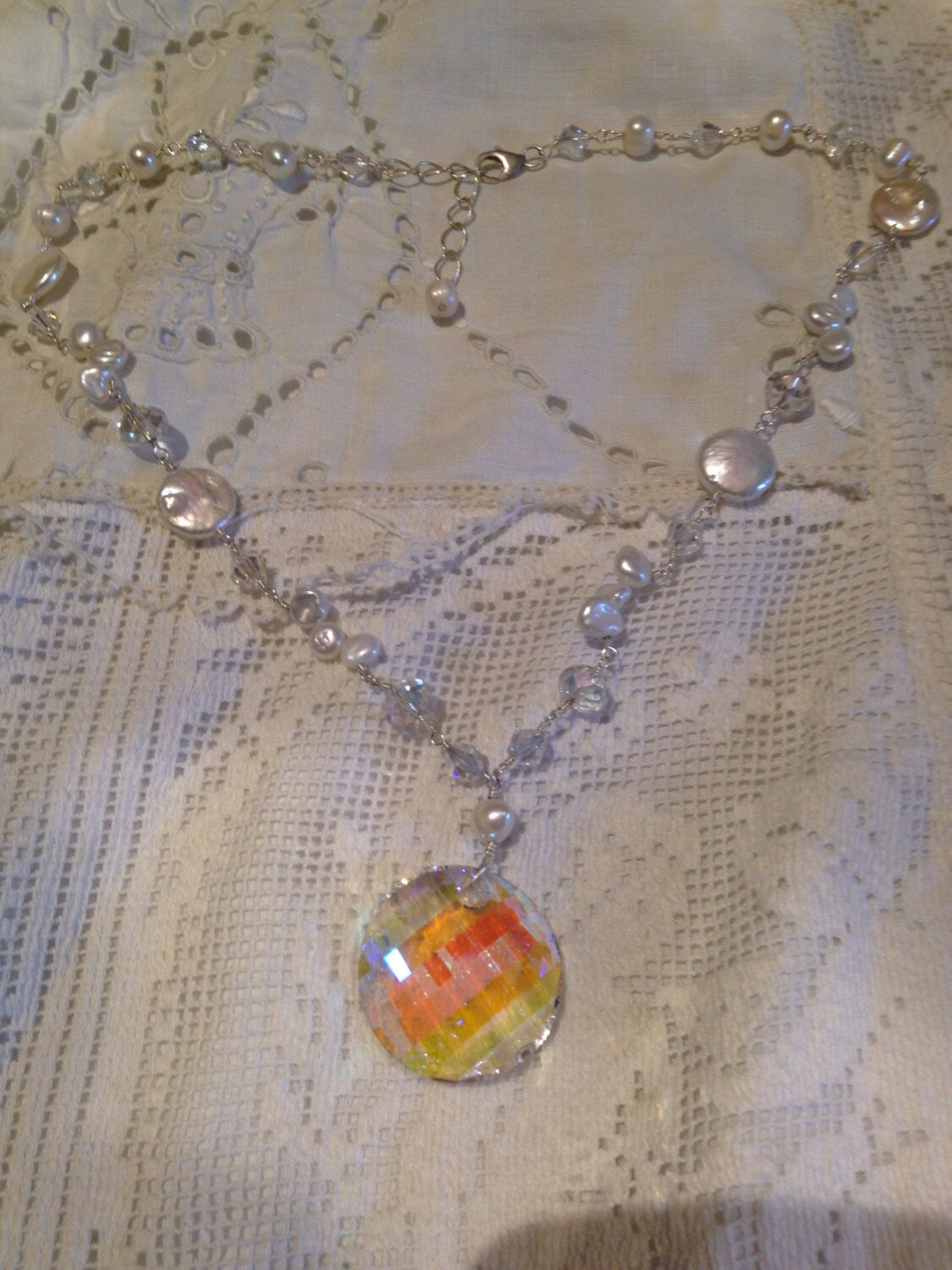 Hand Wrapped Pearl and Crystal Necklace