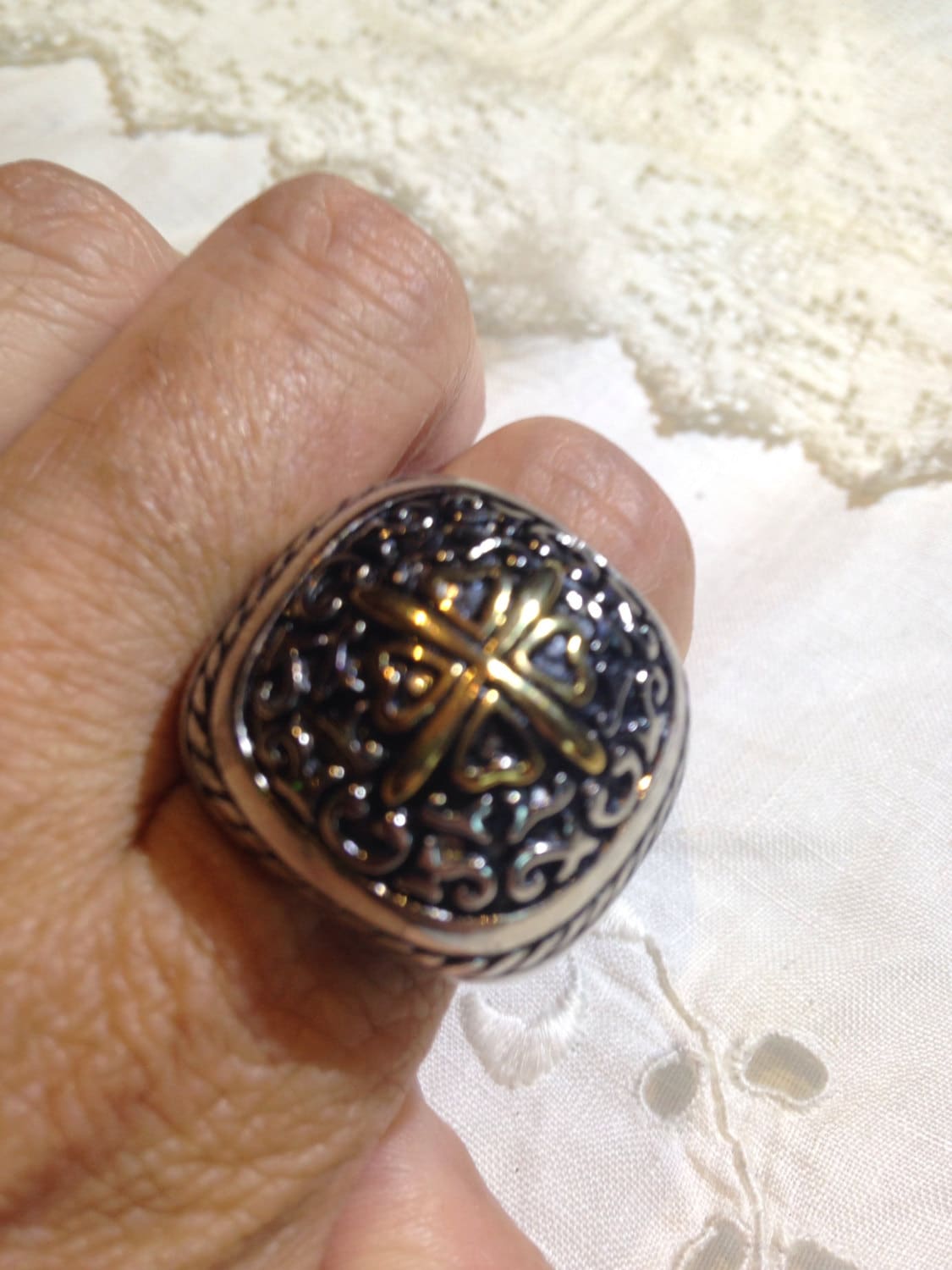 Vintage Gothic Golden Stainless Steel Cross Mens Ring