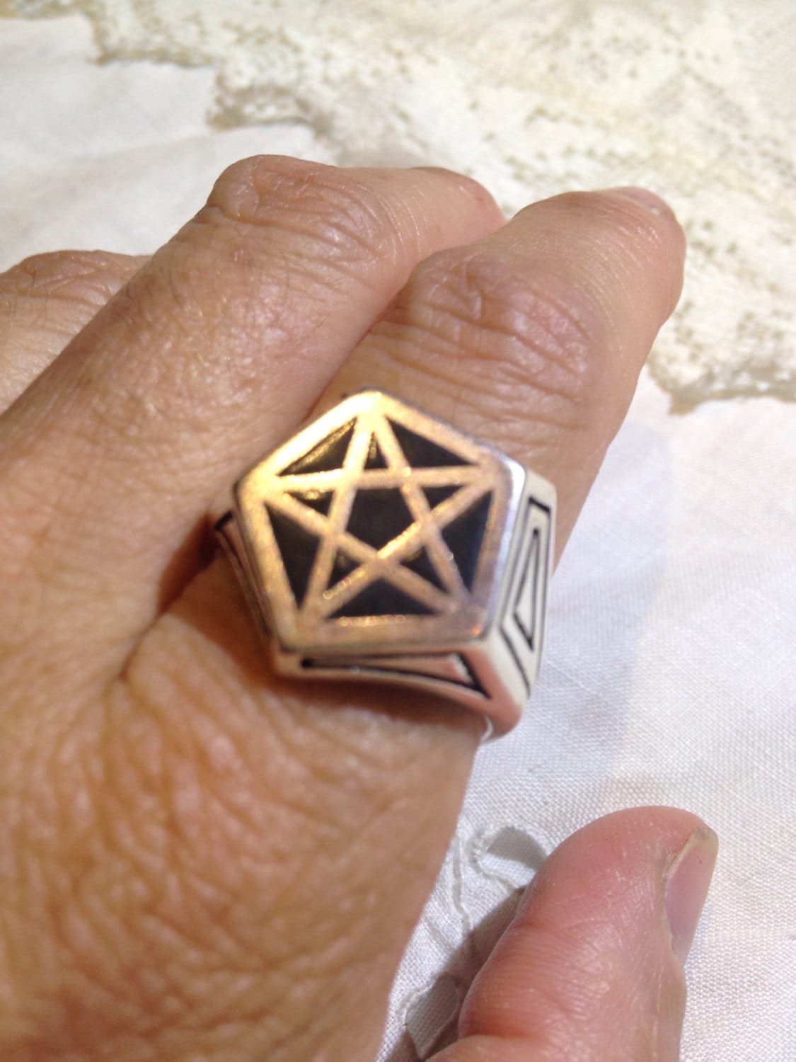 Vintage Gothic Black Pentacle Star Mens Ring