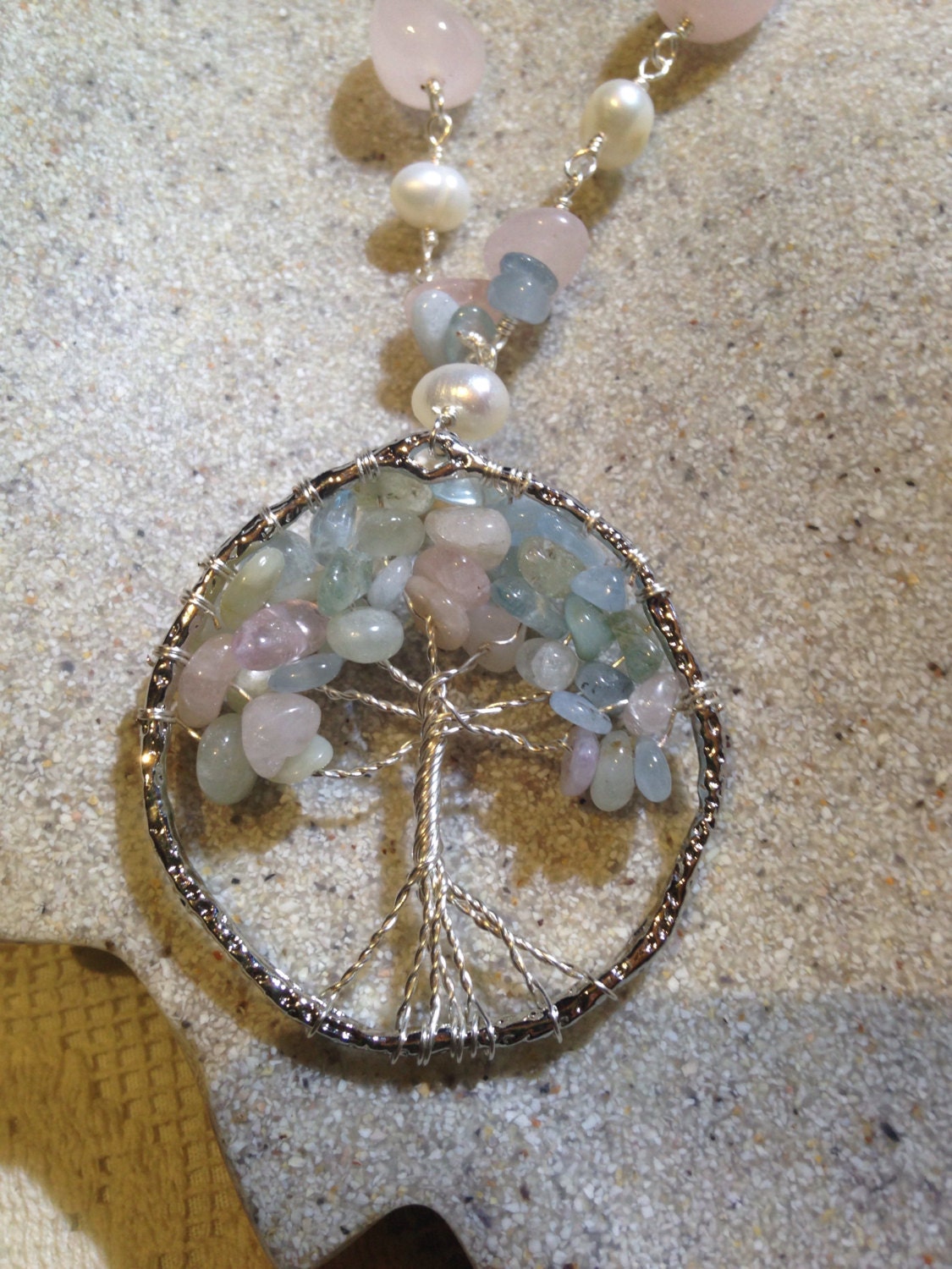 Hand Wrapped Pearl and Crystal Tree of Life Necklace