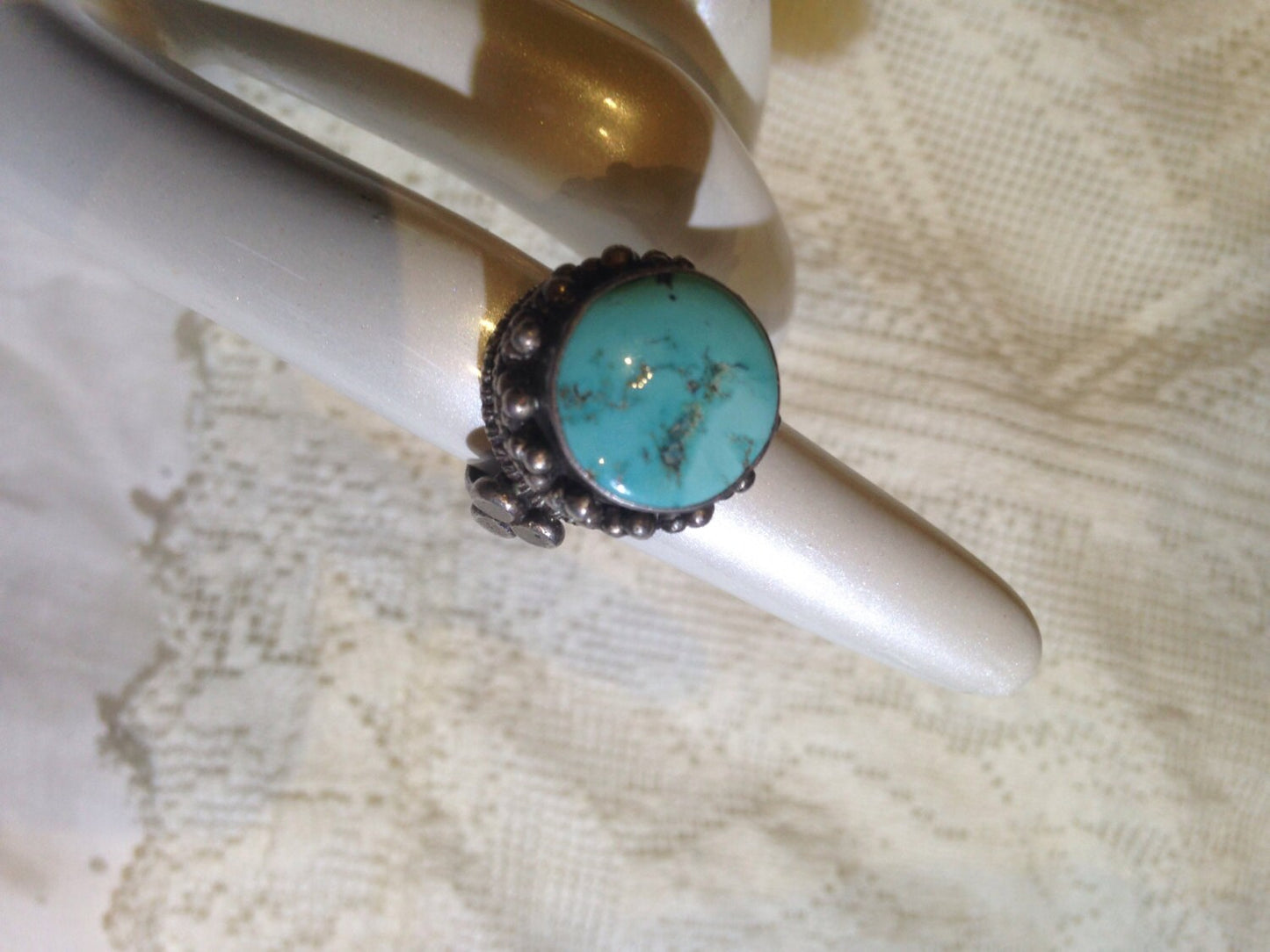 Vintage Genuine Native American Genuine Turquoise Gemstone 925 Sterling Silver Ring