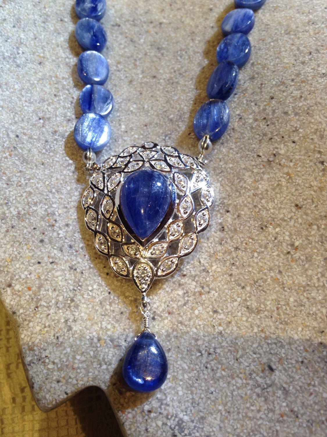 Vintage Blue Kyanite and White Sapphire 925 Sterling Silver Necklace