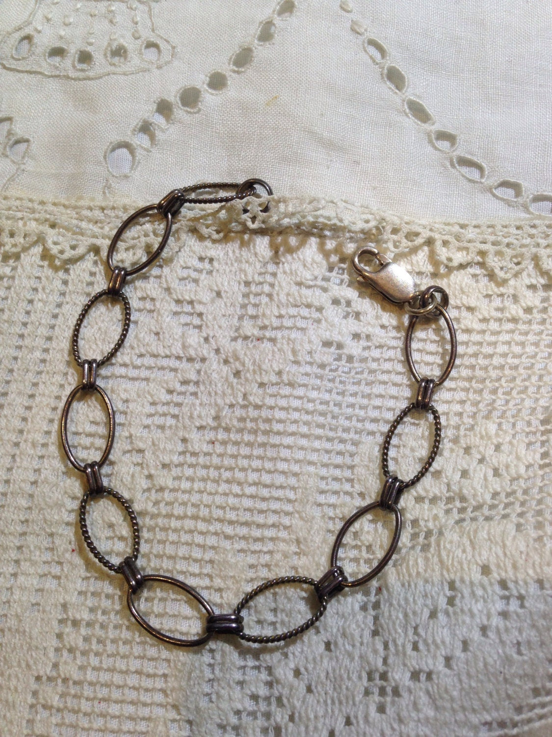 Vintage 925 Sterling SilverChain Link Charm Bracelet