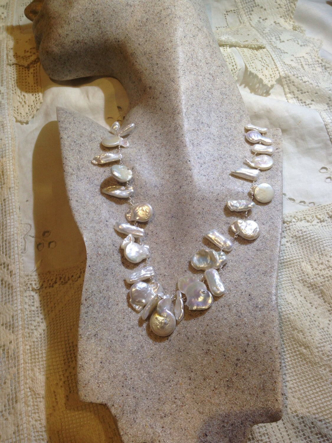 Vintage Hand Wrapped Genuine White Pearl Necklace