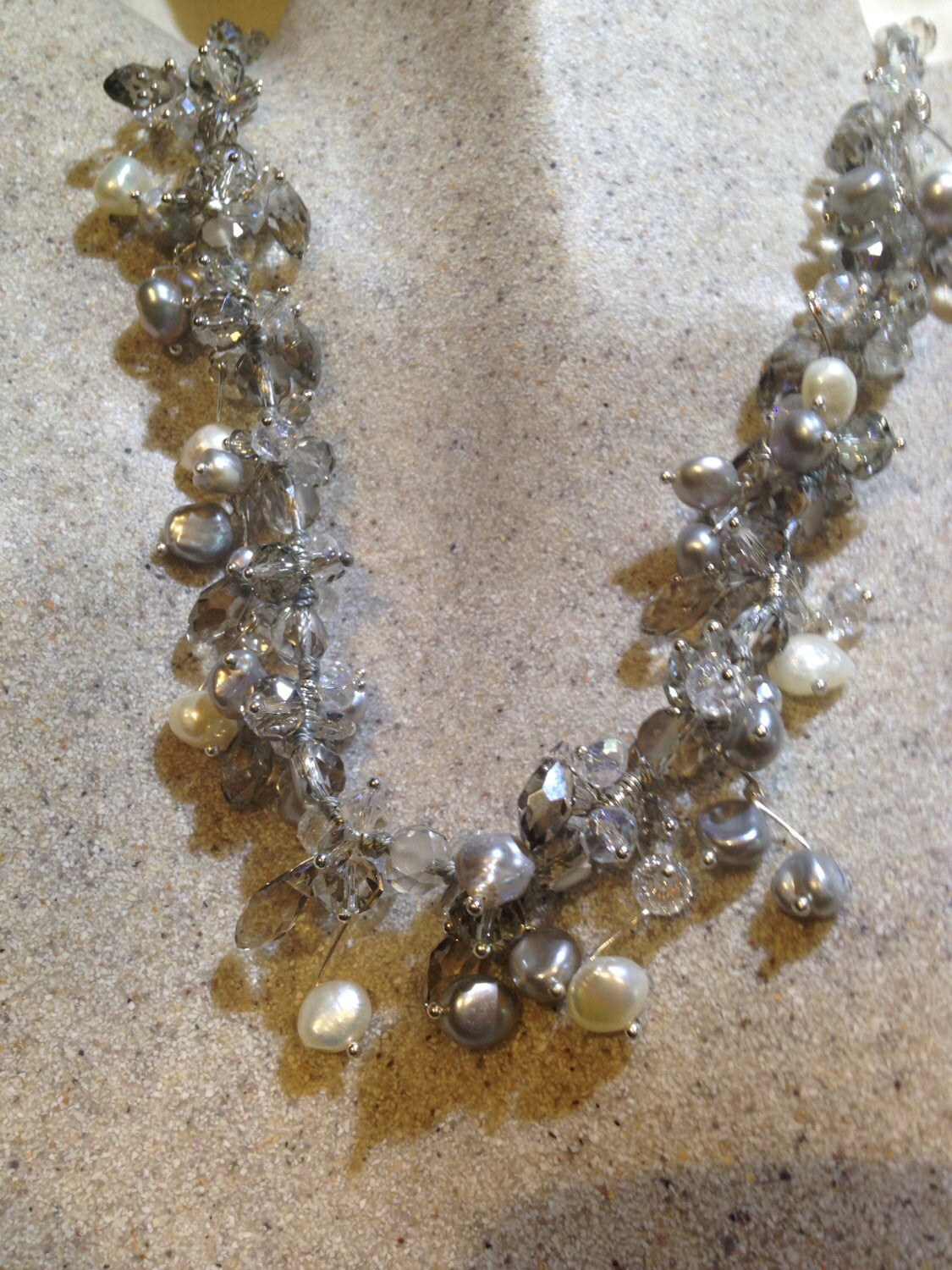 Vintage Hand Wrapped Genuine grey Pearl Necklace